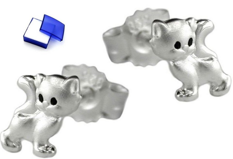 unbespielt Paar Ohrstecker Ohrstecker Kinderohrringe Katze matt glänzend  925 Silber 6 x 5 mm inklusive Schmuckbox, Silberschmuck für Kinder