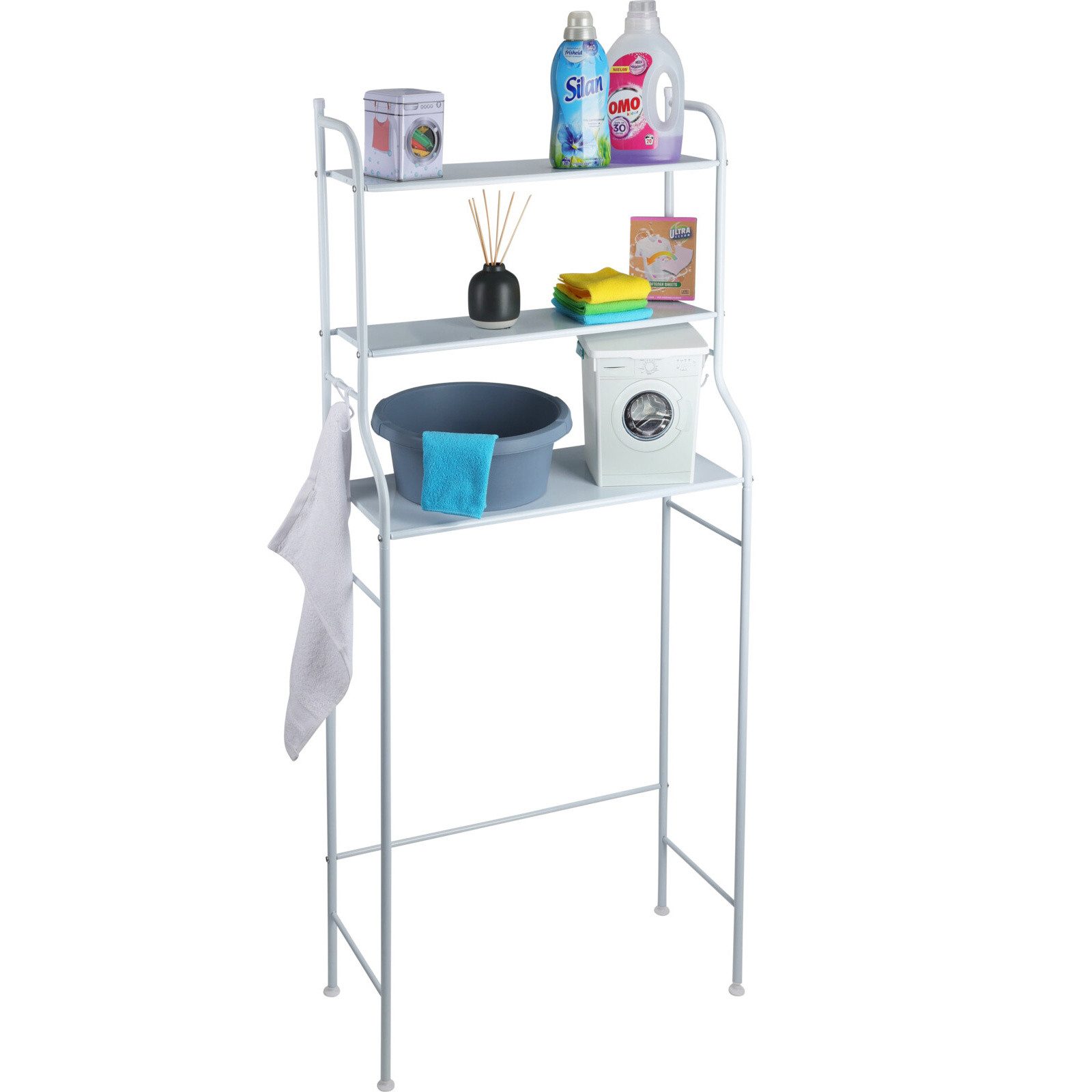 Ultra Clean Badregal Waschmaschinenregal mit Haken, 65 x 25 x 155 cm