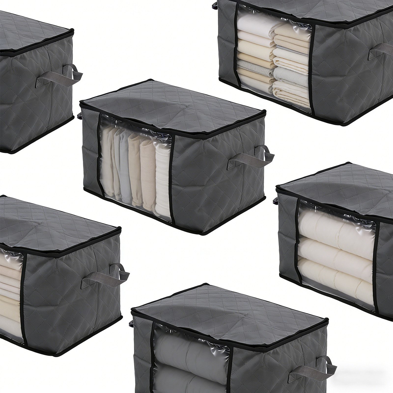 Sekey Aufbewahrungstasche Faltbar Aufbewahrungsbox mit Deckel Aufbewahrungstasche für bettdecken (6-tlg), Kleiderschrank Organizer mit Reißverschluss Griffe Kleidung Bettwäsche