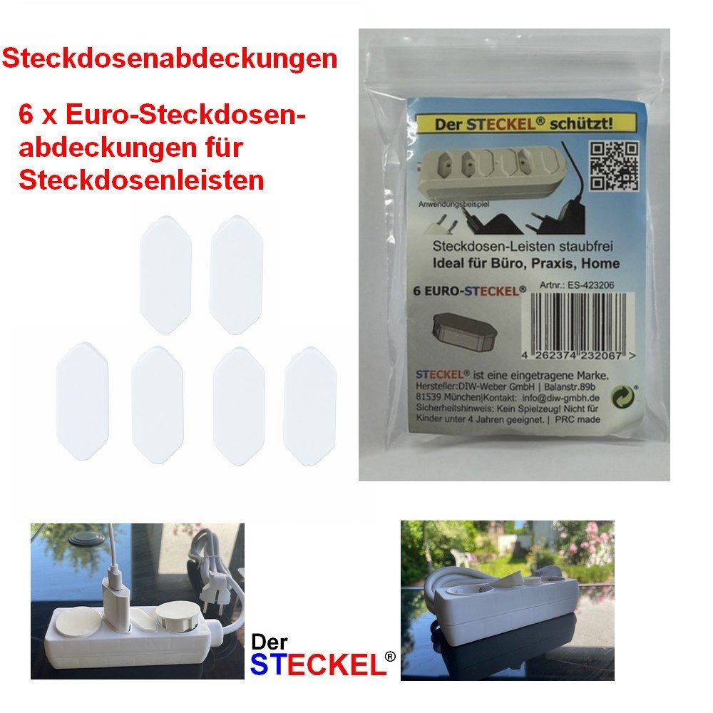 STECKEL Steckdosenblende STECKEL® Steckdosenabdeckungen – Euro & Schuko im Set wählbar, (Sparset, 6 tlg., Sparset), Staubschutz, Spritzschutz für Steckdosenleisten mit Euro-Stecker