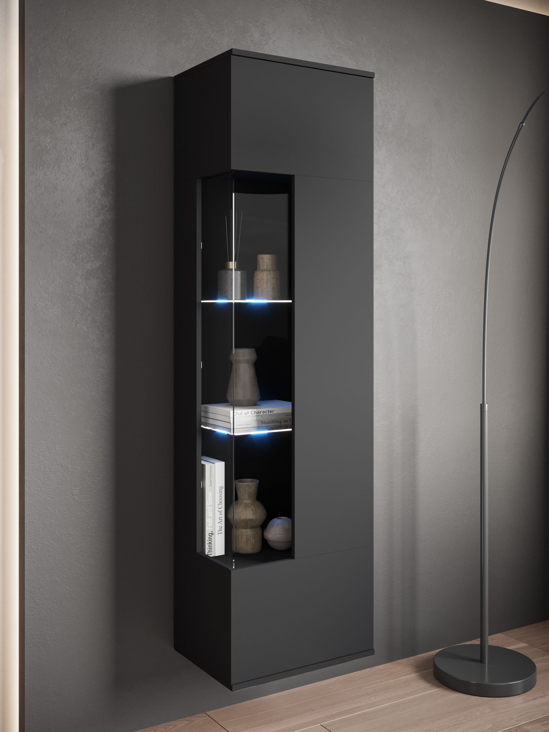 Vitrine KENIA Schwarz Graphite Matt - Einrichtungsbeispiel