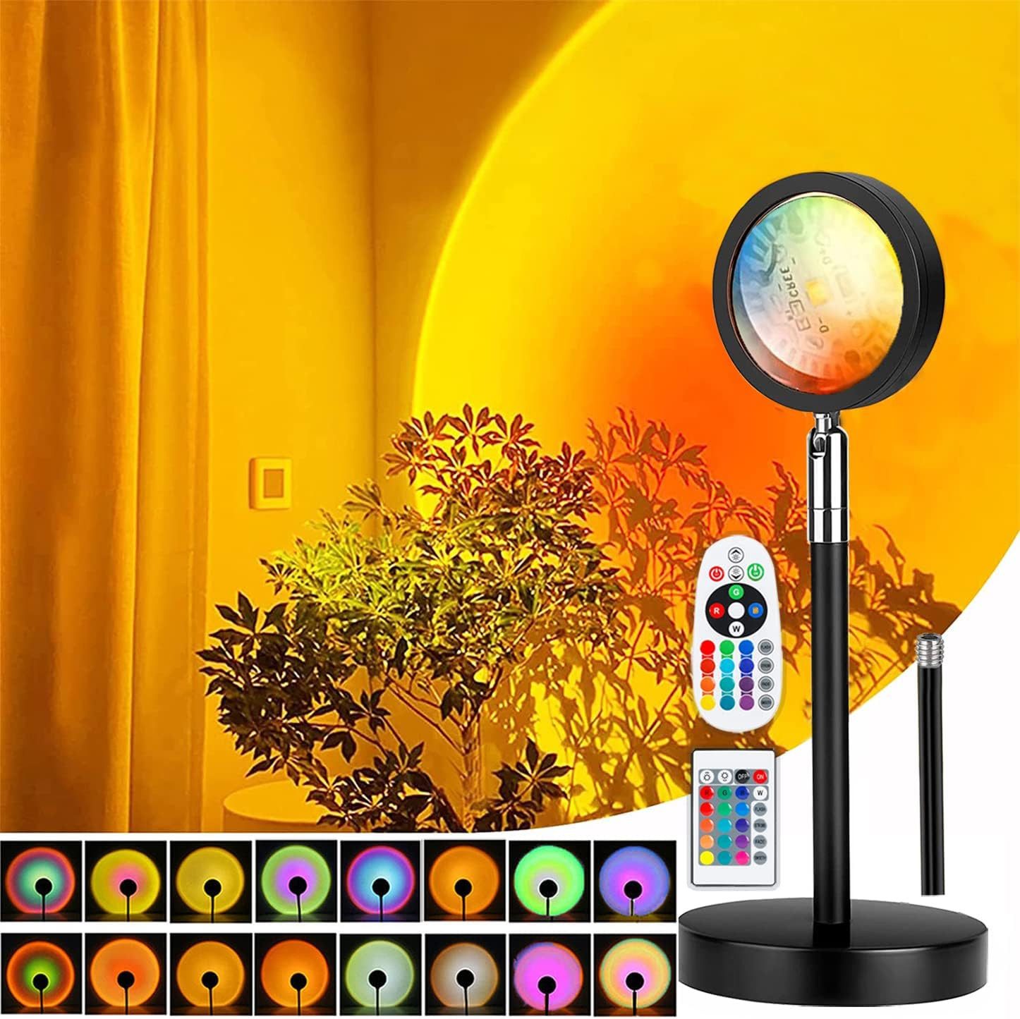 FELIXLEO LED-Sternenhimmel Sunset Lampe USB Höhenverstellbar 16 Farben 2 Fernbedienungen 180°.