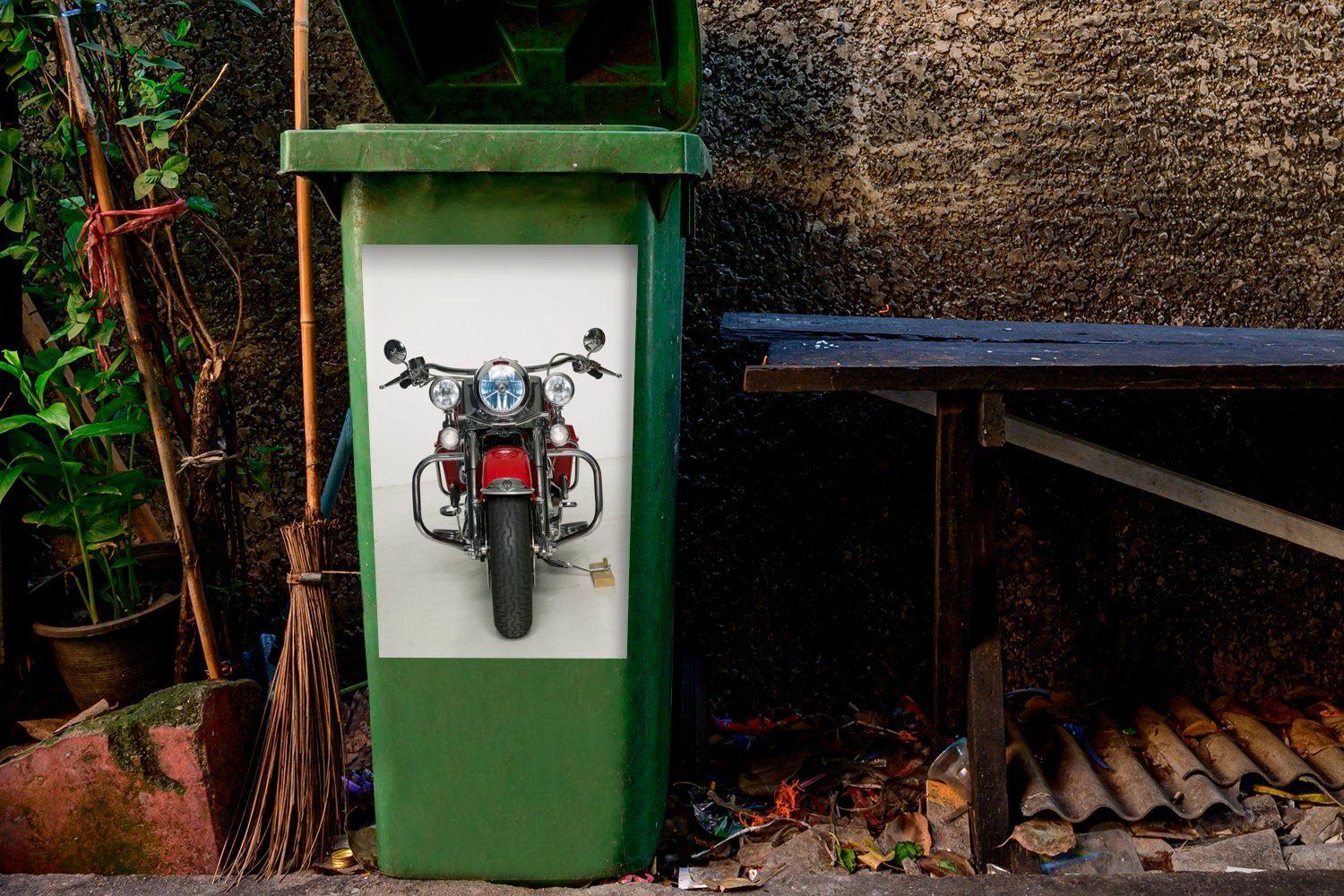 Abfalbehälter MuchoWow Motorrad Mülleimer-aufkleber, weißem Hintergrund (1 Wandsticker Rotes St), Container, Sticker, Mülltonne, auf