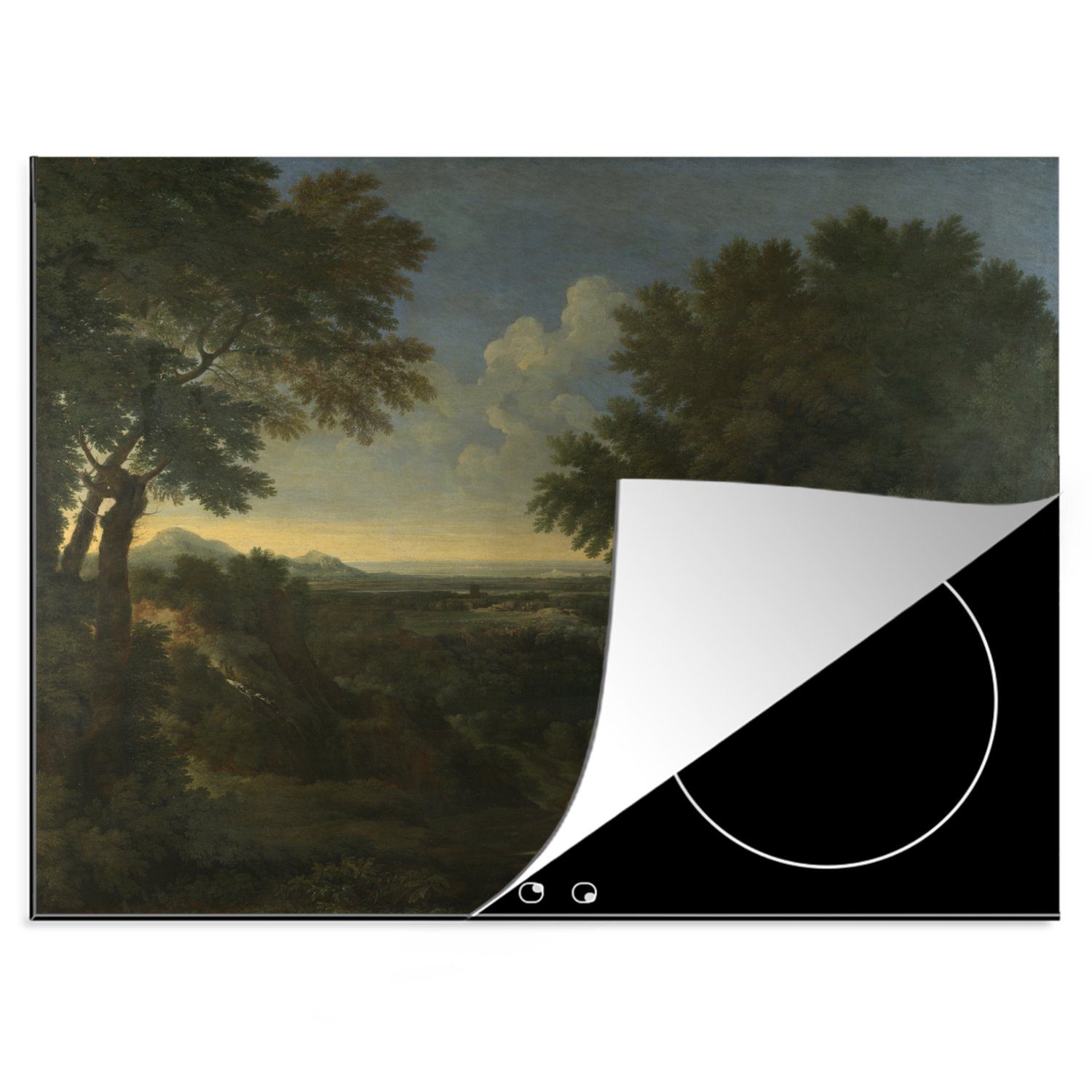MuchoWow Herdblende-/Abdeckplatte Landschaft mit Abraham und Isaak - Gemälde von Gaspard Dughet, Vinyl, (1 tlg), 70x52 cm, Mobile Arbeitsfläche nutzbar, Ceranfeldabdeckung