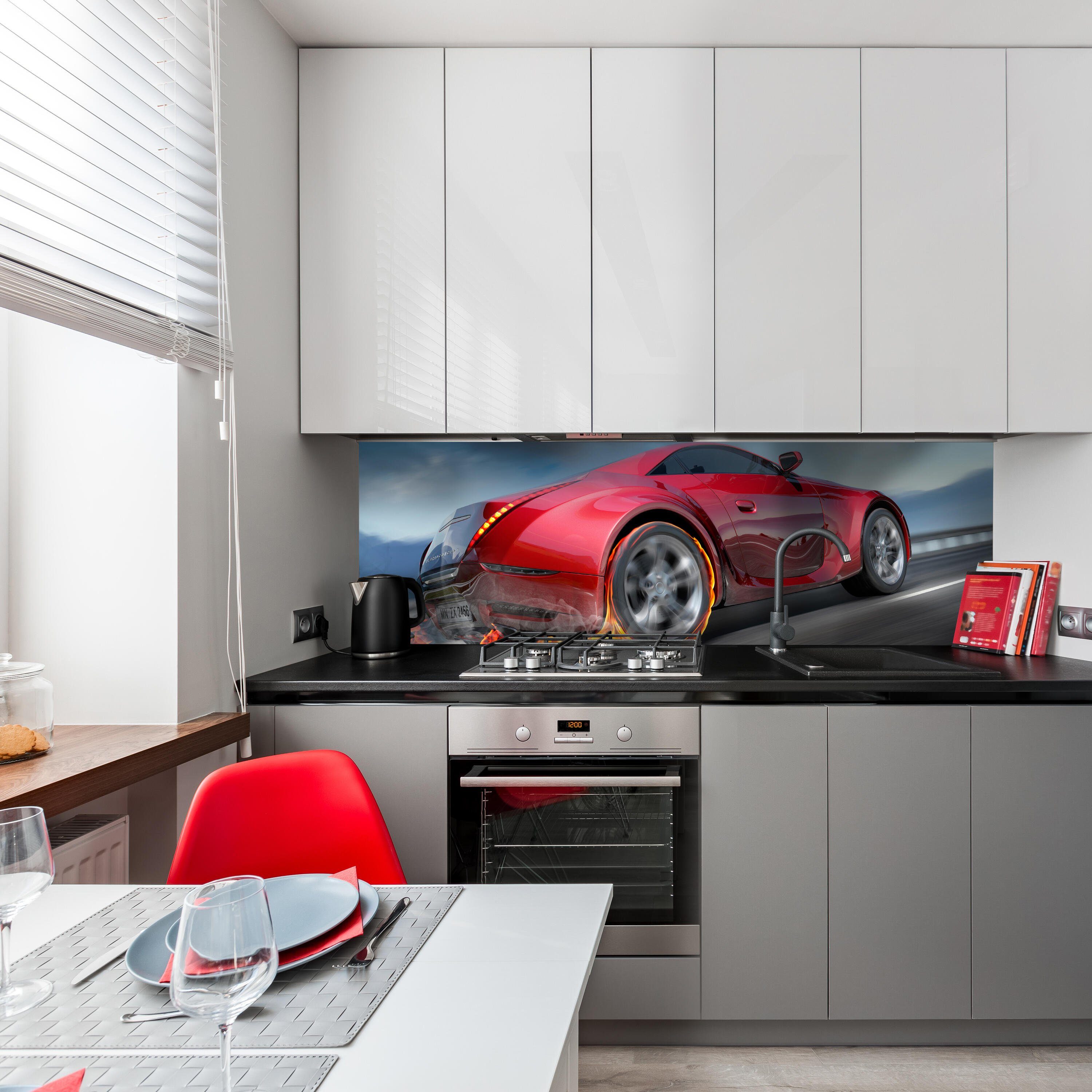 wandmotiv24 Küchenrückwand Größen in (1-tlg), Hartschaum in Sportwagen Premium Action, Nischenrückwand versch