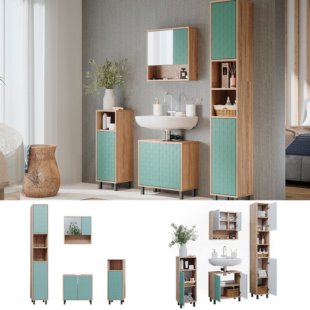 Vicco Badmöbel-Set Agasta, Mintgrün/Sonoma, 4 Teile, günstig online kaufen