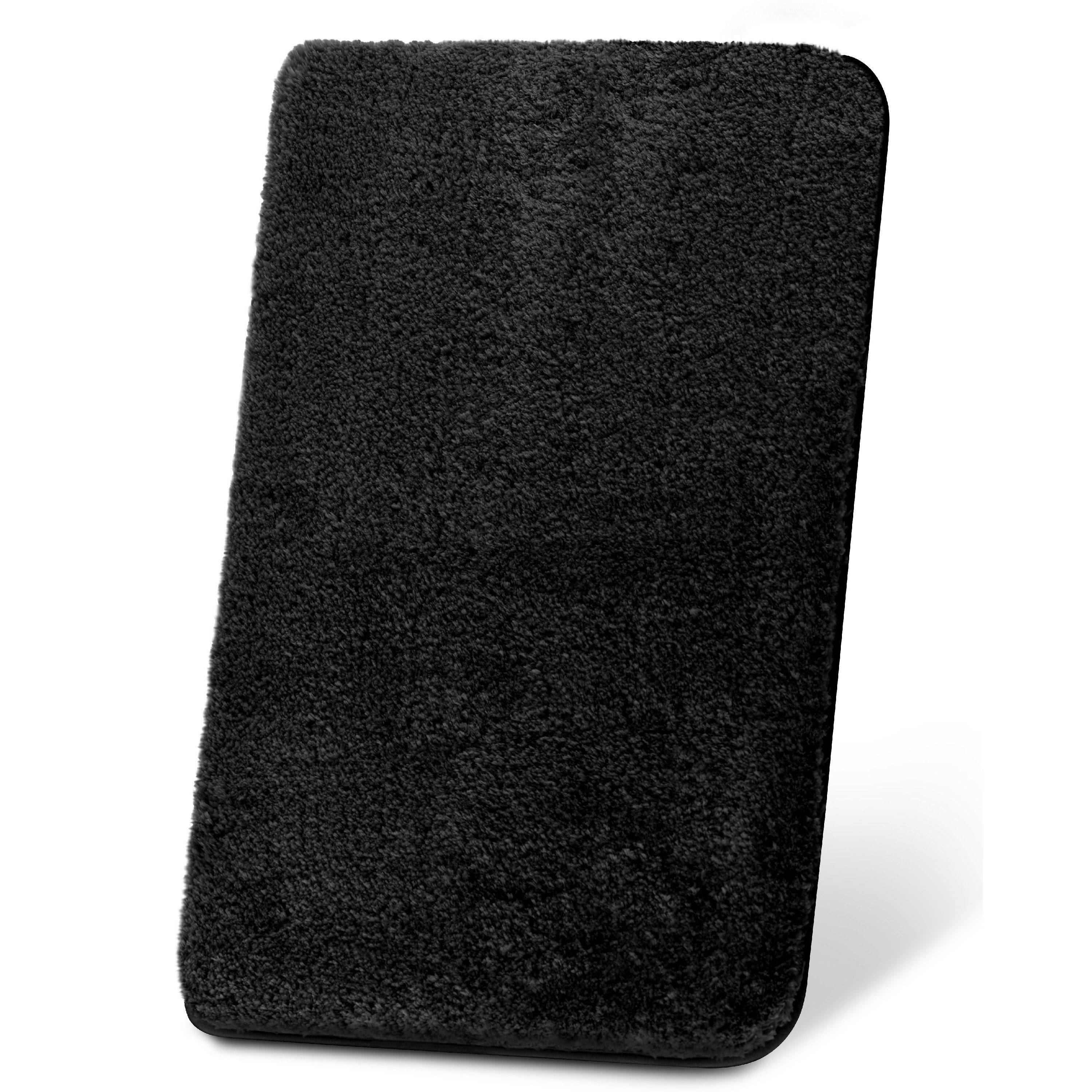 Beautissu Badematte Badematte rutschfest BeauMare FL, 80x50cm, Schwarz, Höhe 30 mm, Polyester, 80x50 cm Duschvorleger Hochflor Badteppich rutschfest Waschbar Shaggy