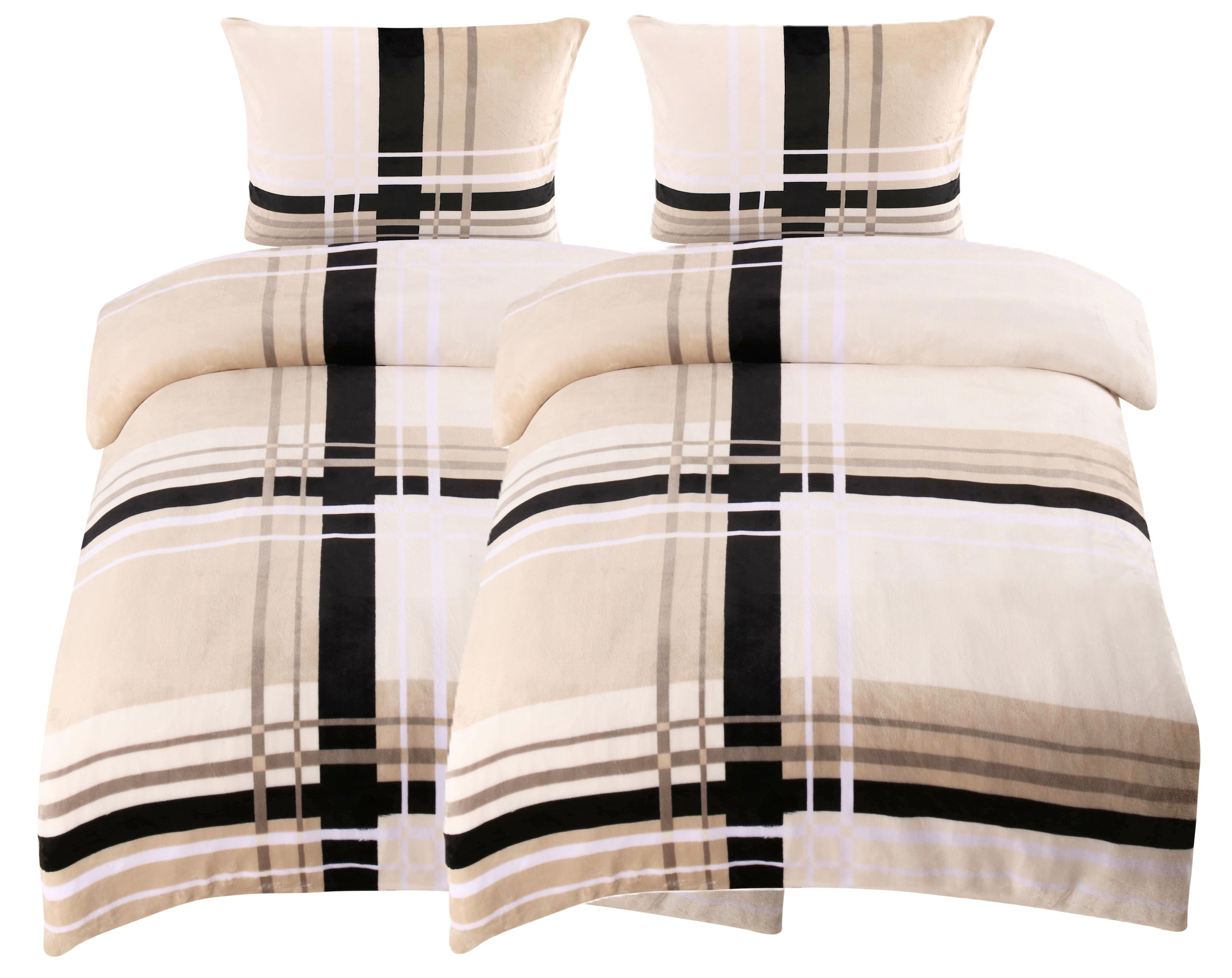 One Home Bettwäsche Winter Cashmere Touch Adzo, Fleece, 4 teilig, gestreift grafisch, flauschig warmes Teddy Plüsch Normalgröße