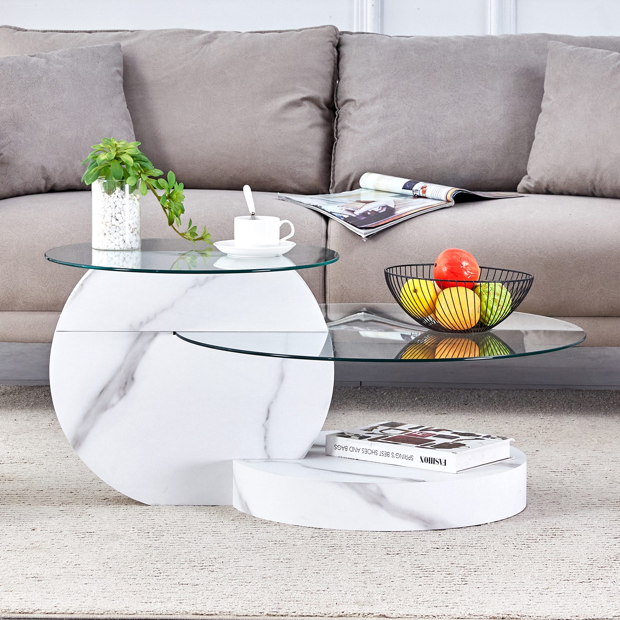 i@home Glastisch Italienischer zweischichtiger Couchtisch (1 Tisch), hochwertiges MDF-Material, eine Vielzahl von Farbenauswahlen