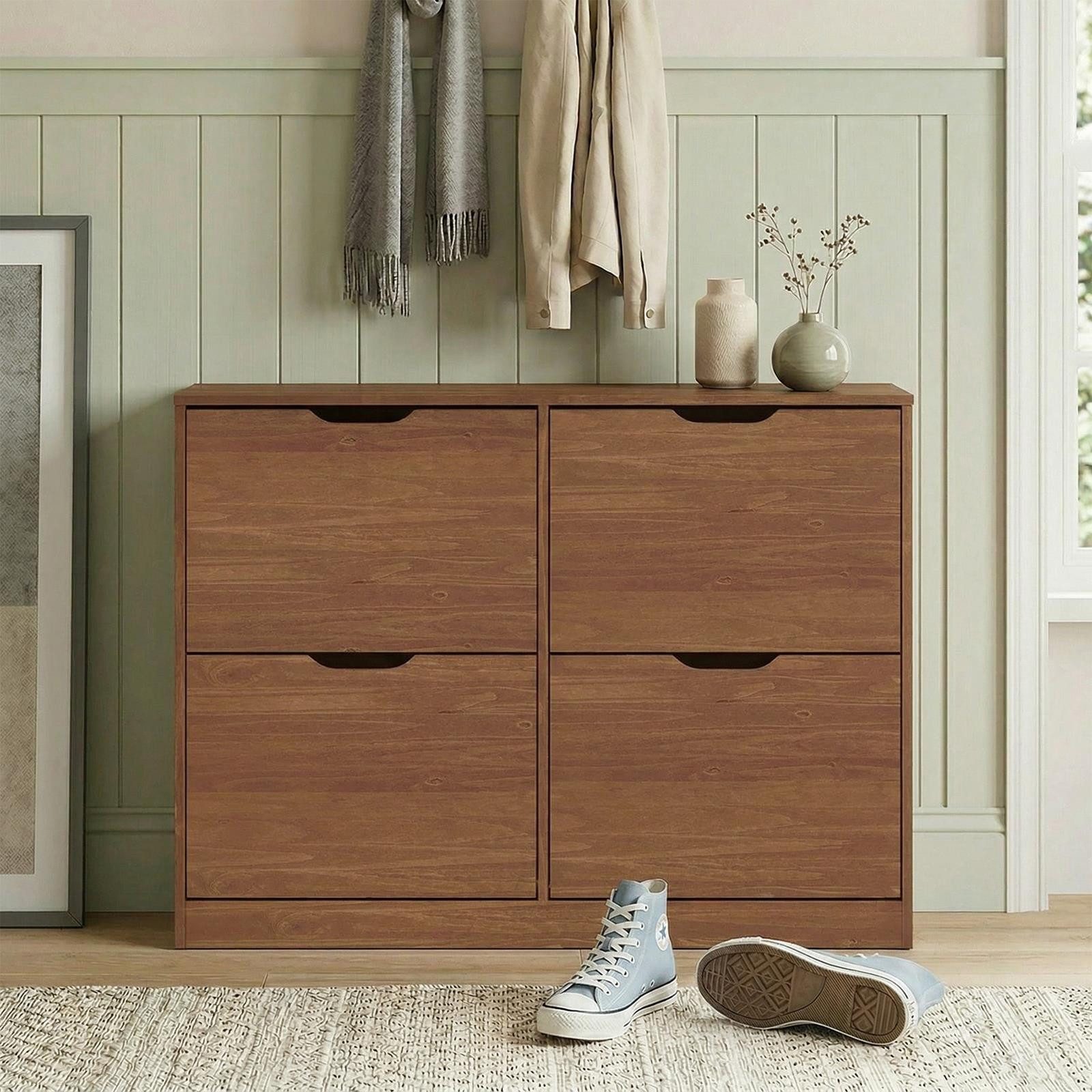 IDIMEX Schuhkipper BASIL, Schuhschrank schmal mit 4 Klappen, für 20 Paar Schuhe Massivholz