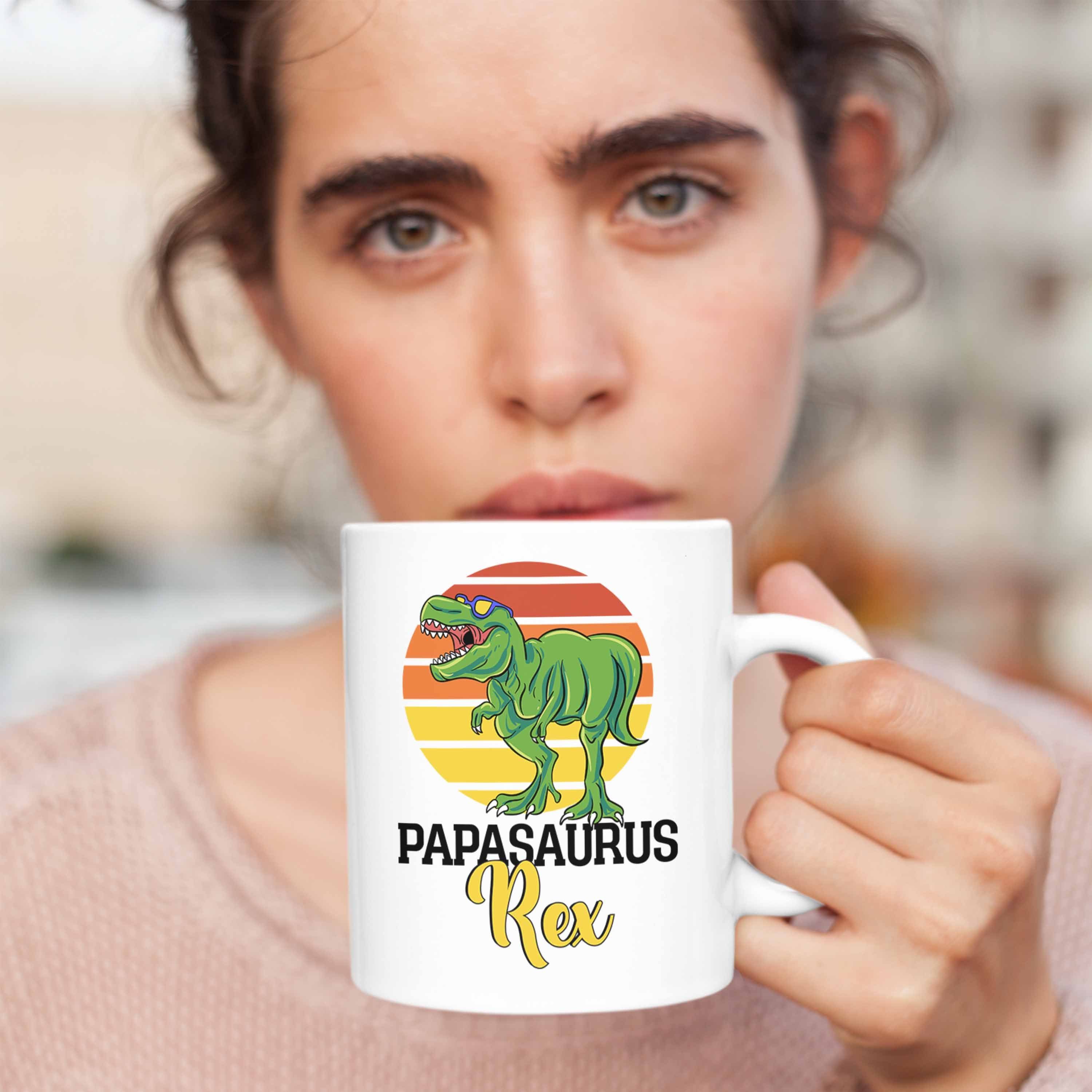 Trendation Tasse Lustiges Tasse "Papasaurus für Vatertag Geschenk Rex" Papa Weiss Besten Gesc