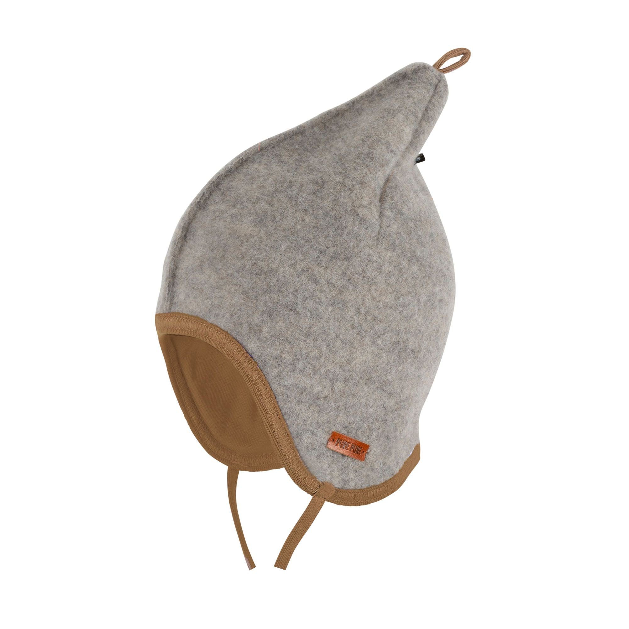 moonrock pure Baby-Mütze in by von Bindebändchen pure mit süßem Ohrenmütze Zipfel-Design Monate 8-12 Wollfleece BAUER