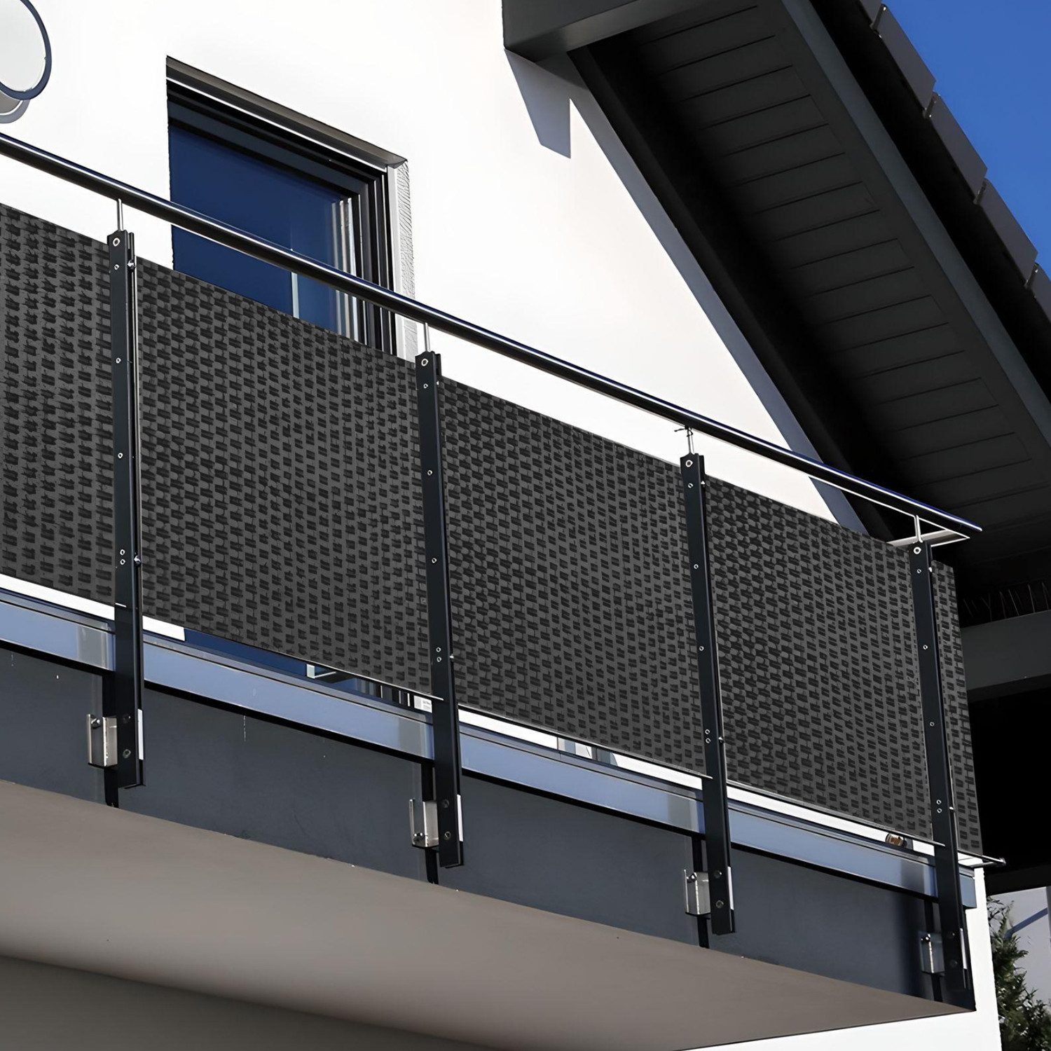 NYVI Balkonsichtschutz Polyrattan Balkon Sichtschutz Privafence Balkonbespannung Metallösen (1-St) UV-fest, Witterungsbeständig, 100% Blickdicht - Balkonumspannung