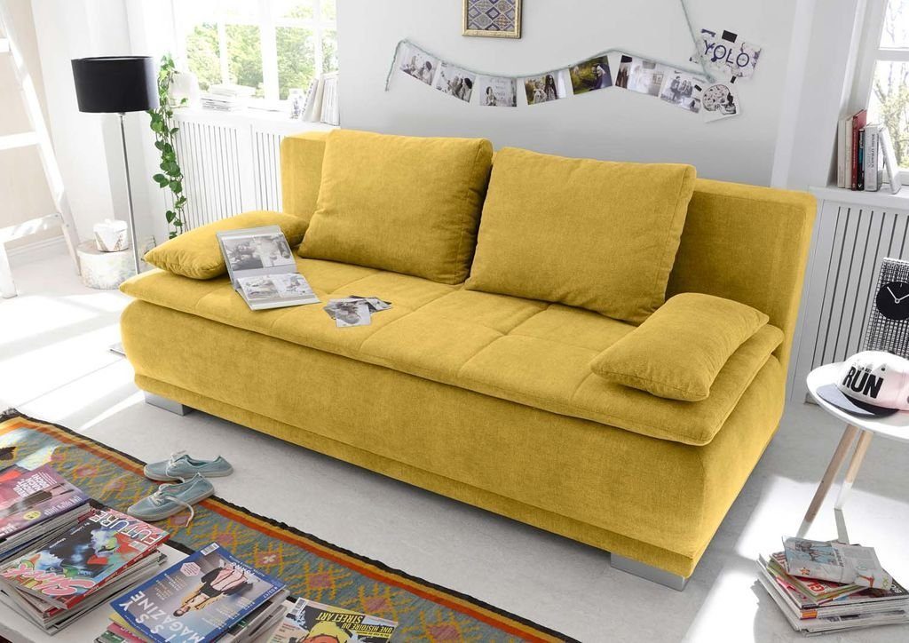 Sofa cm Couch Schlafcouch DESIGN Schlafsofa EXCITING Gelb Schlafsofa, ED (Senf) 211x103 Luigi