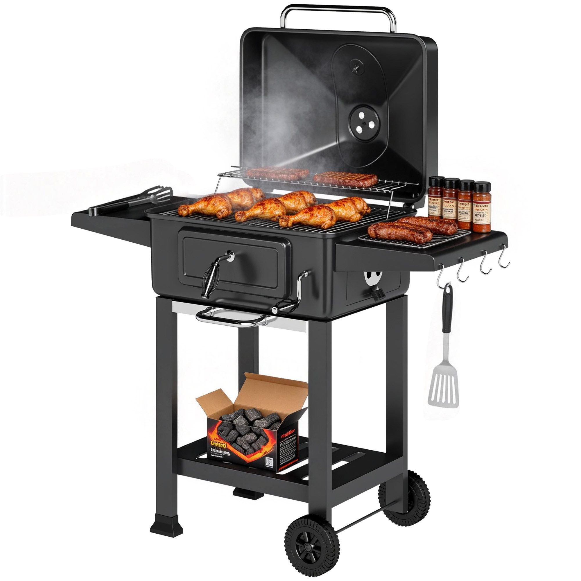 Holzkohlegrill Holzkohlegrill BBQ Smoker mit Deckel Thermometer höhenverstellbar