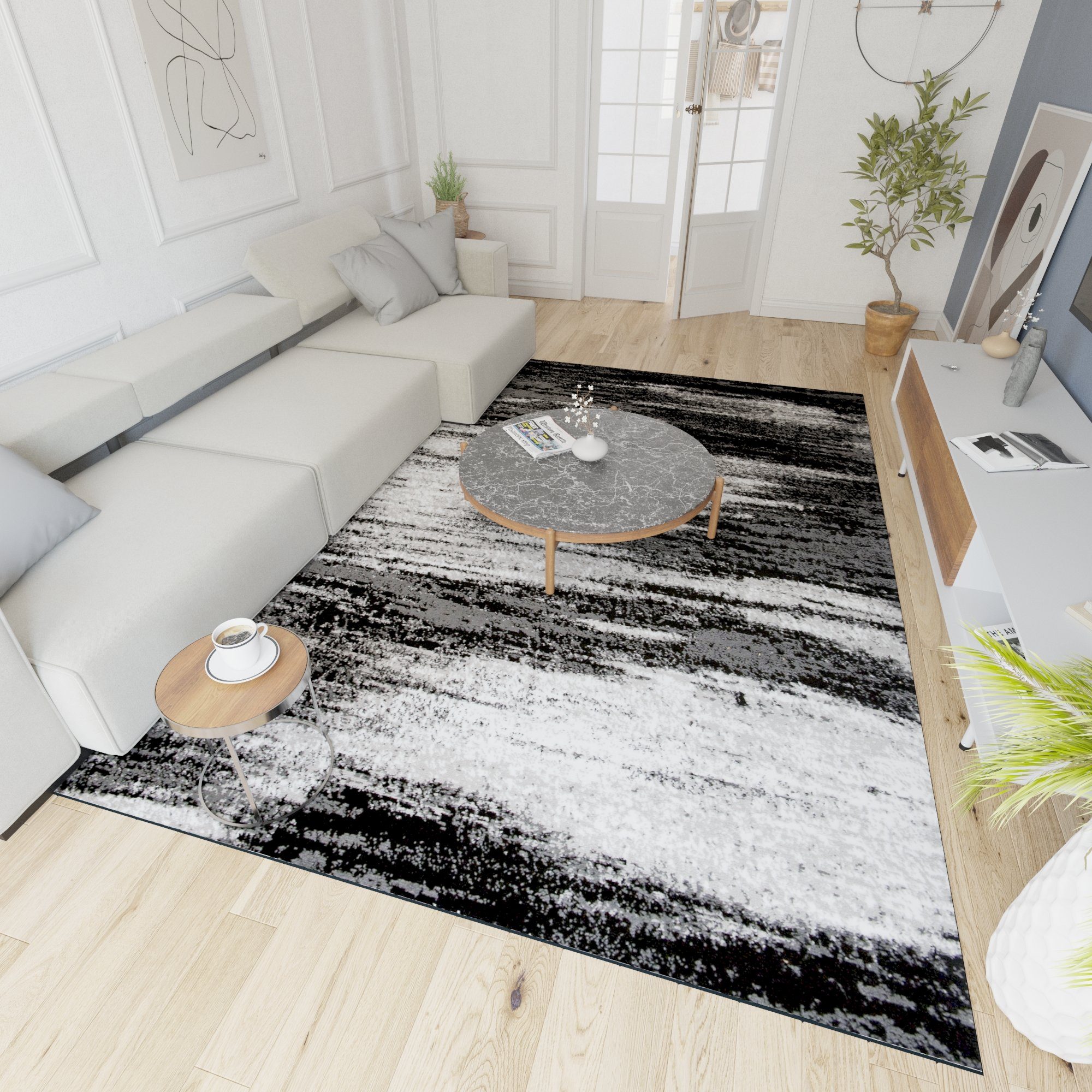 Designteppich Modern Teppich GRAU, x und 80 cm, Farbecht, 150 Kurzflor Allergiker Robust pflegeleicht Pflegeleicht Wohnzimmerteppich Fußbodenheizung, Mazovia, geeignet