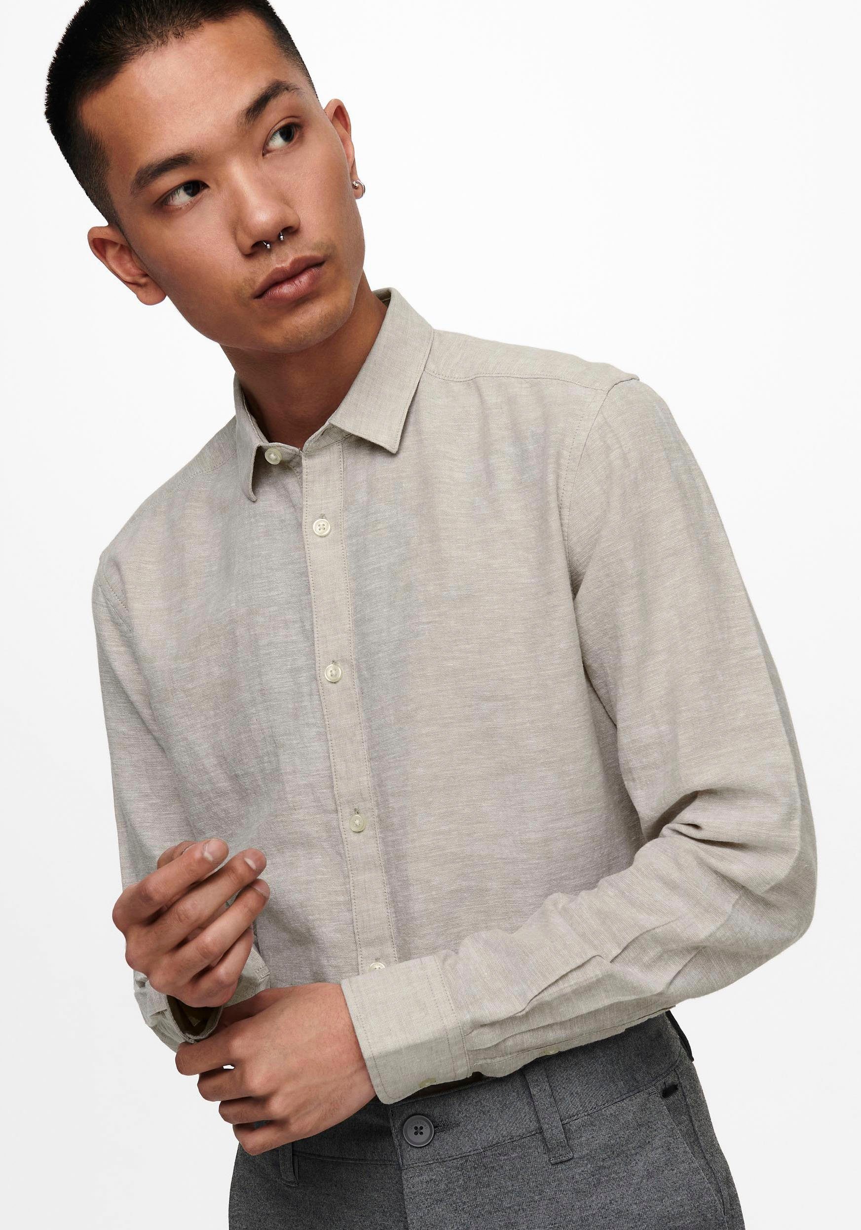 SOLID & LINEN SHIRT Langarmhemd Chinchilla SONS NOOS ONLY LS ONSCAIDEN