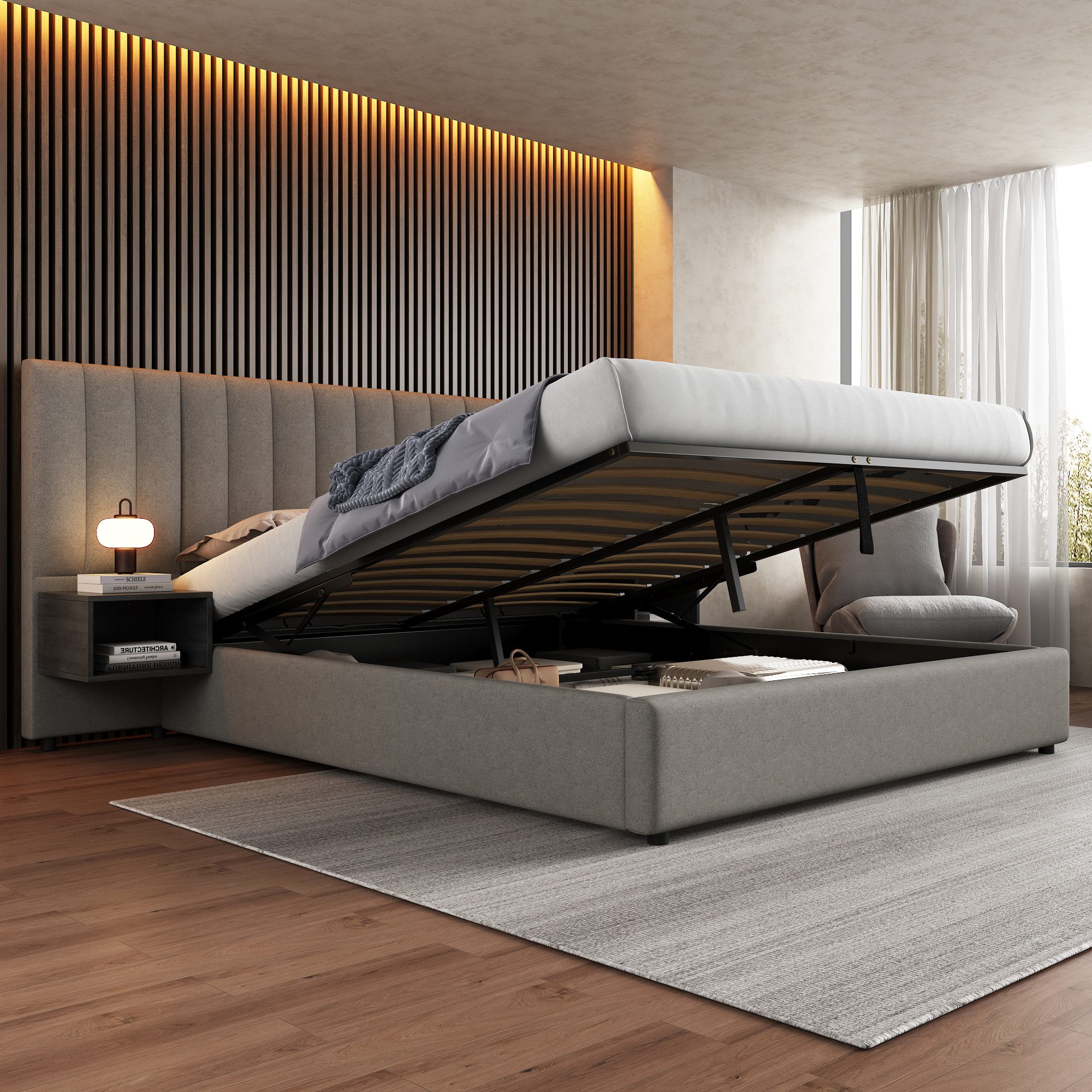 HAUSS SPOLE Polsterbett 180x200 cm, hydraulisches Breitohrbett mit 2 Nachtt günstig online kaufen