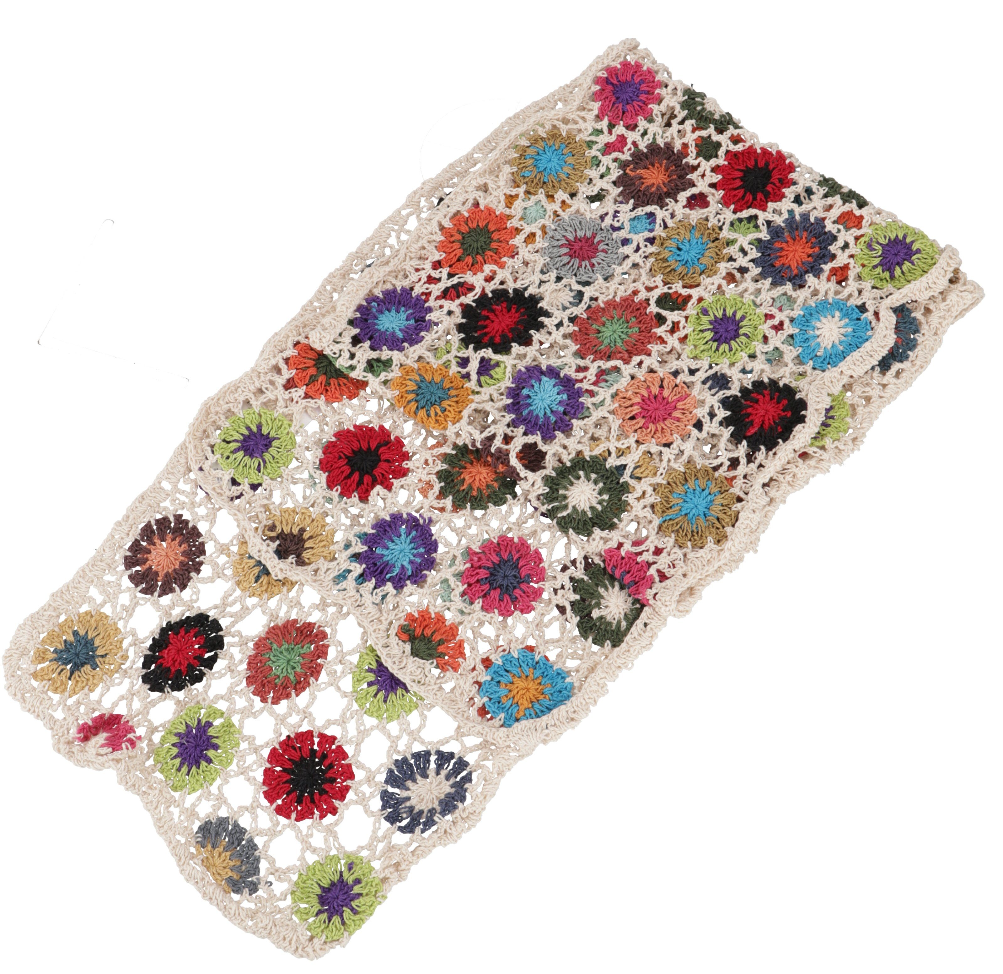 Guru-Shop Halstuch Häkelschal mit bunten Blümchen, Boho Schal - weiß, Festival, Ethno Style, alternative Bekleidung – Bild 4 von 4