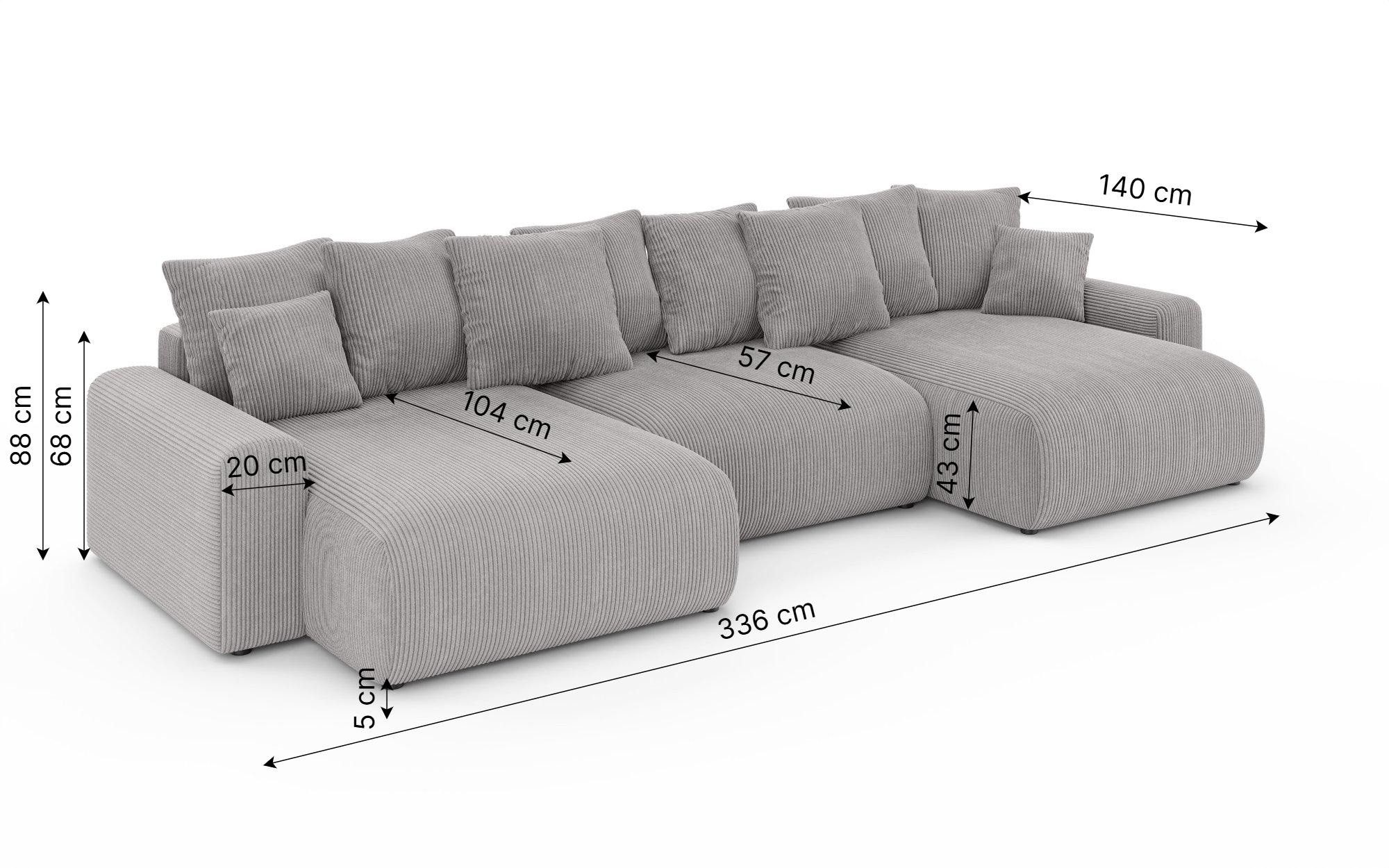99rooms Wohnlandschaft Emilia, Sofa, Big-Sofa, Inkl. Kissenset, rundum mit Cordstoff LINCOLN bezogen, Schlaffunktion