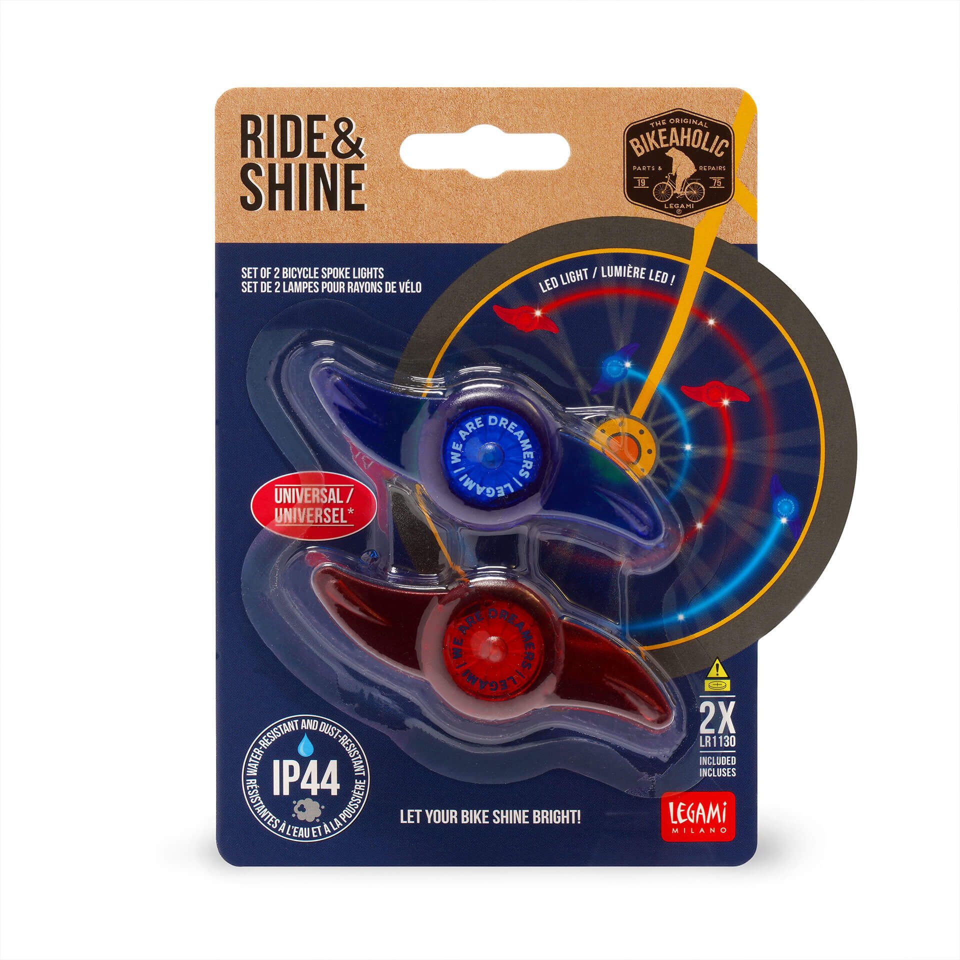 Legami Fahrradreflektor Set mit 2 Lichtern für die Fahrradspeichen - Ride & Shine Weltall