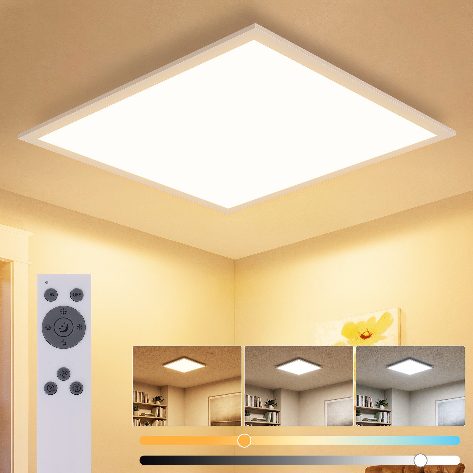 ZMH LED Deckenleuchte Schwarz/Weiß, ultradünn, stufenlos dimmbar, Farbtemperatur einstellbar, LED fest integriert, 2940 Lumen,5cm flach, langlebig,für Schlafzimmer, Küche & Flur