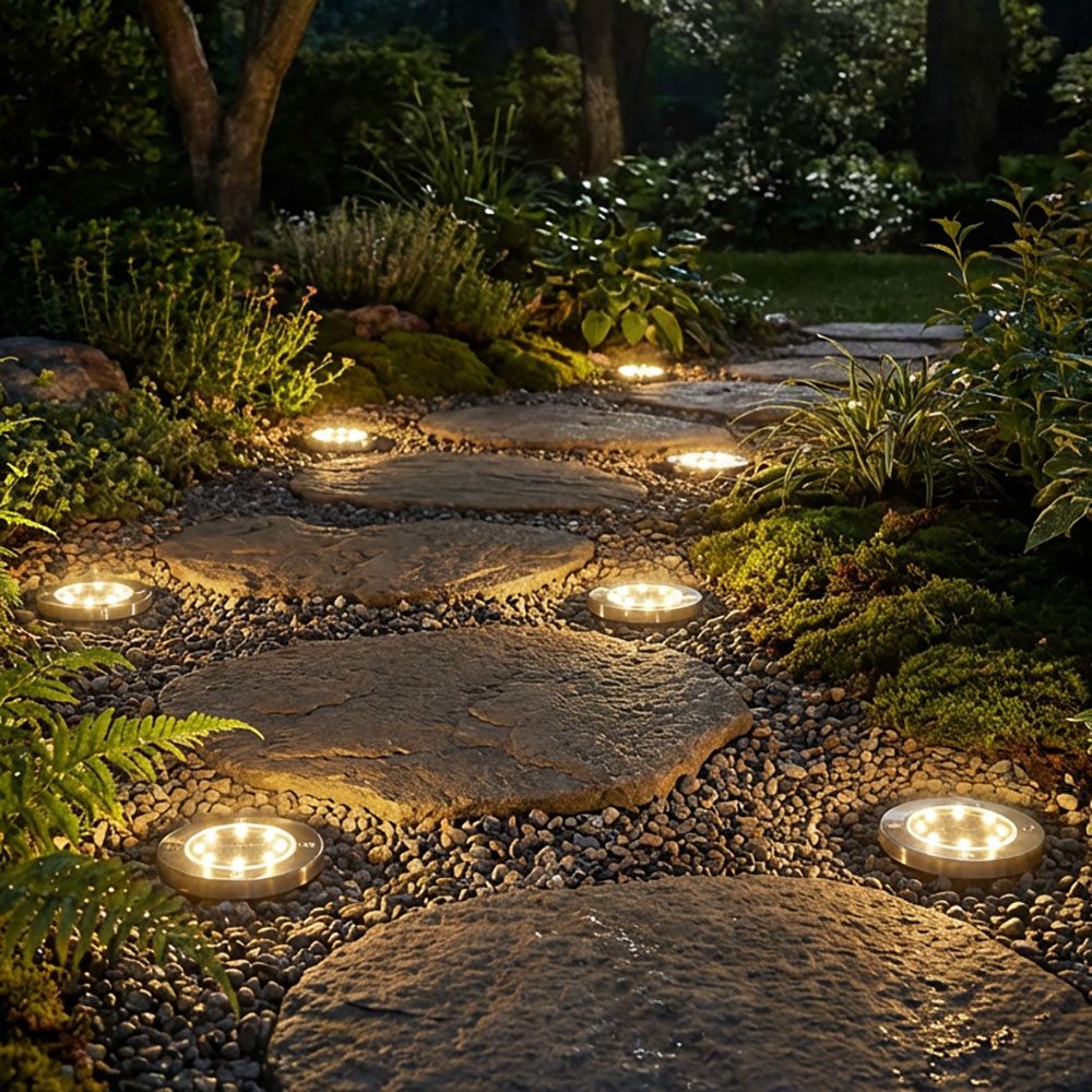 GLOBO LIGHTING LED Gartenleuchte, LED-Leuchtmittel fest verbaut, LED Solarleuchte Bodenstrahler Bodenlampe Erdspieß Edelstahl 8er Set