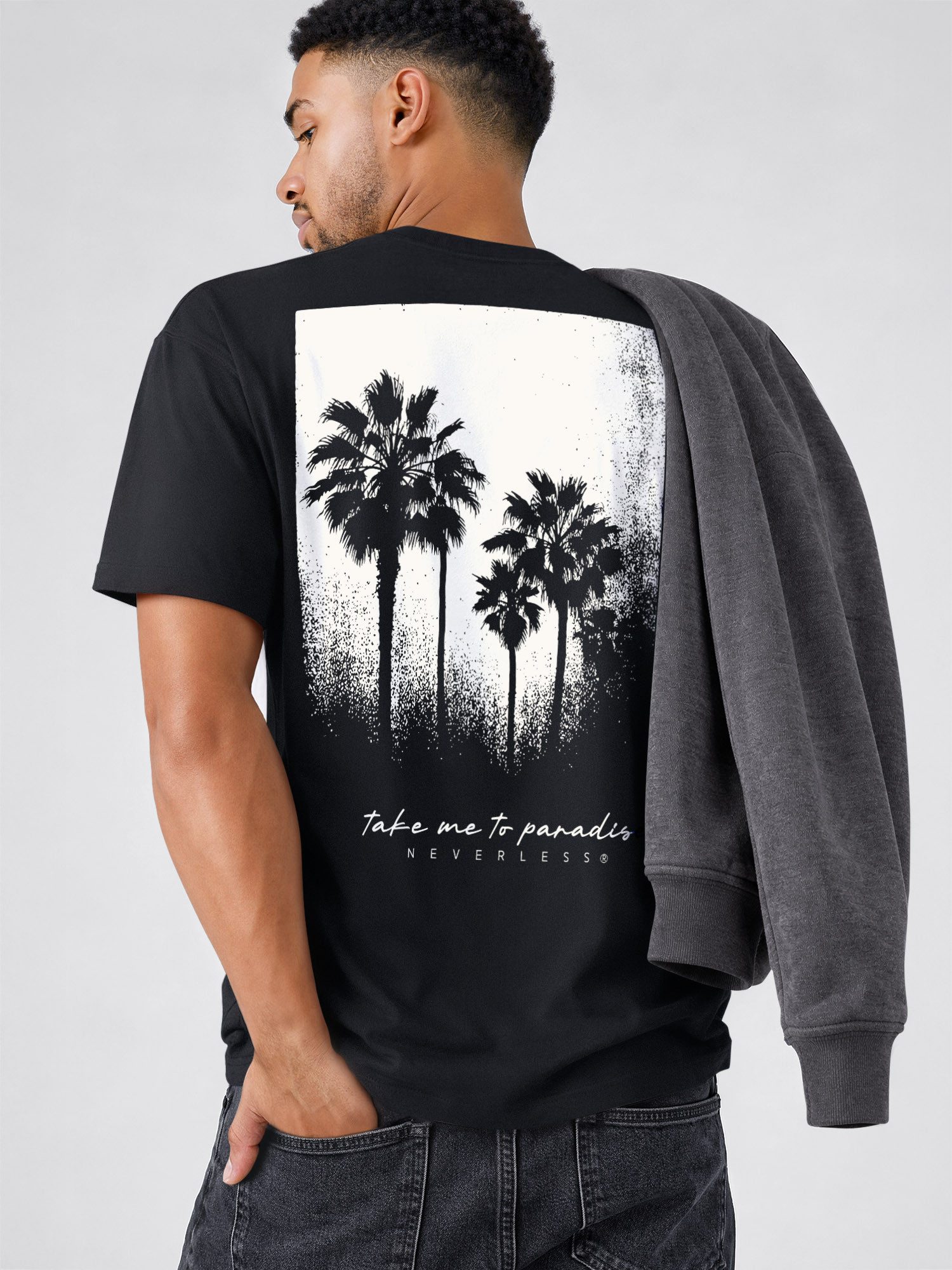 Neverless Oversize-Shirt Herren T-Shirt - Palmen - Oversized Relaxed Fit Sommer Fashion mit Print – Bild 5 von 5