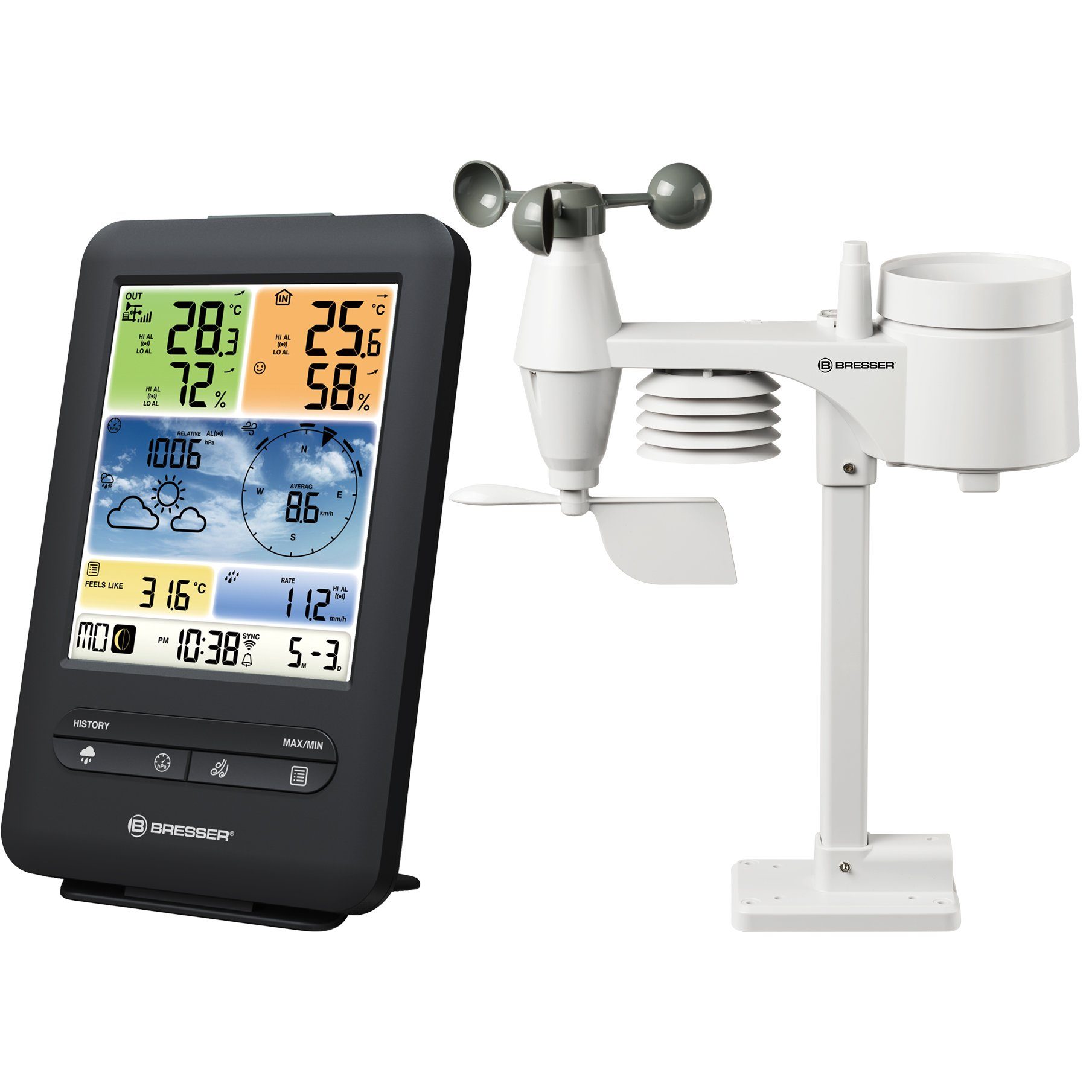 BRESSER BRESSER WLAN-Farbwetterstation mit 5-in-1-Profi-Sensor V Wetterstation