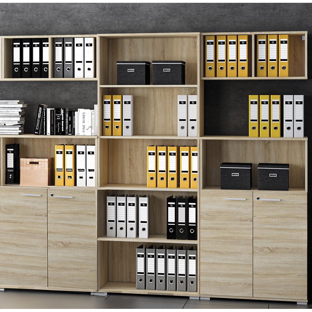 Lomadox Büromöbel-Set ORLEANS-131, (Spar-Set, 5-tlg., Aktenschränke Aktenregal Wandregale), in Eiche Türen abschließbar Büroschränke Schränke