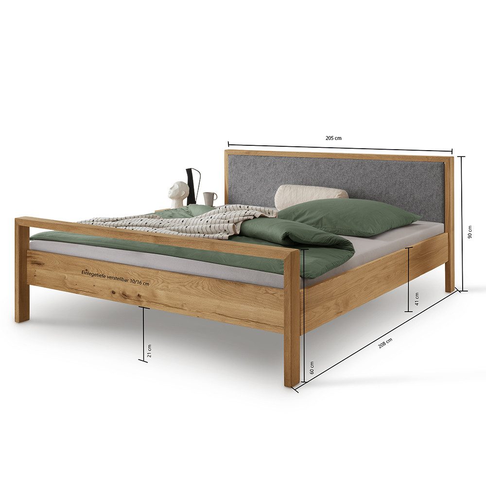 Lomadox Bettgestell AVELLINO-137, Massivholz Doppelbett Jugendbett Ehebett Gästebett 200x200 cm in Eiche