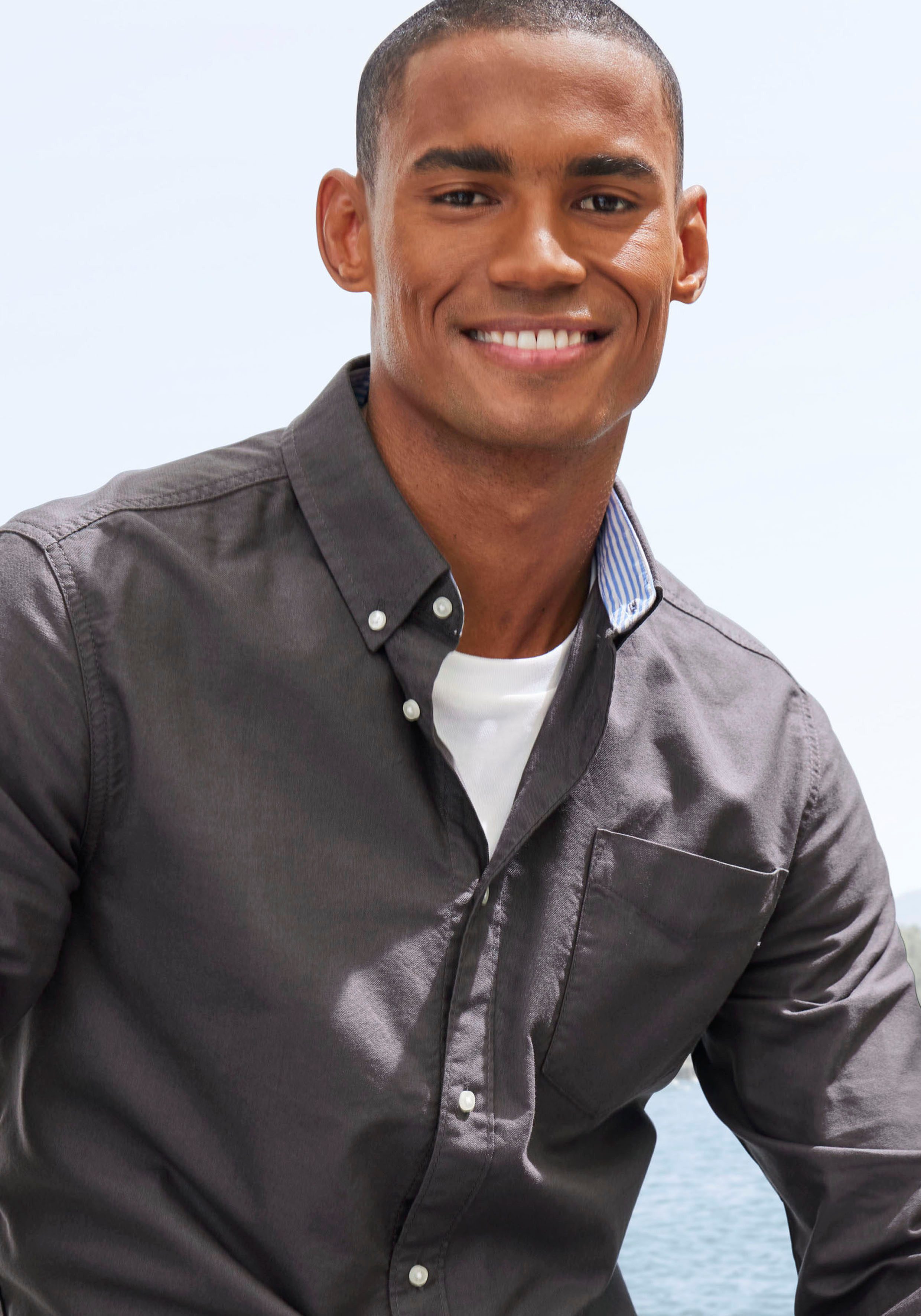 H.I.S Langarmhemd regular-fit mit Button-down-Kragen, reine Baumwolle