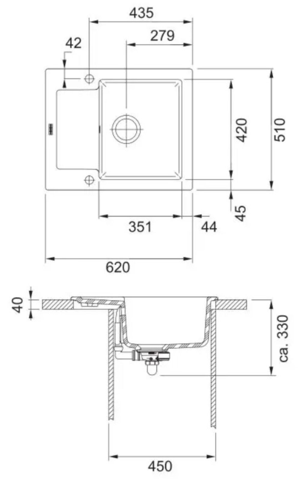 FRANKE Küchenspüle Franke Maris MRK 611-62 Keramikspüle reversible Anthrazit matt, Eckig