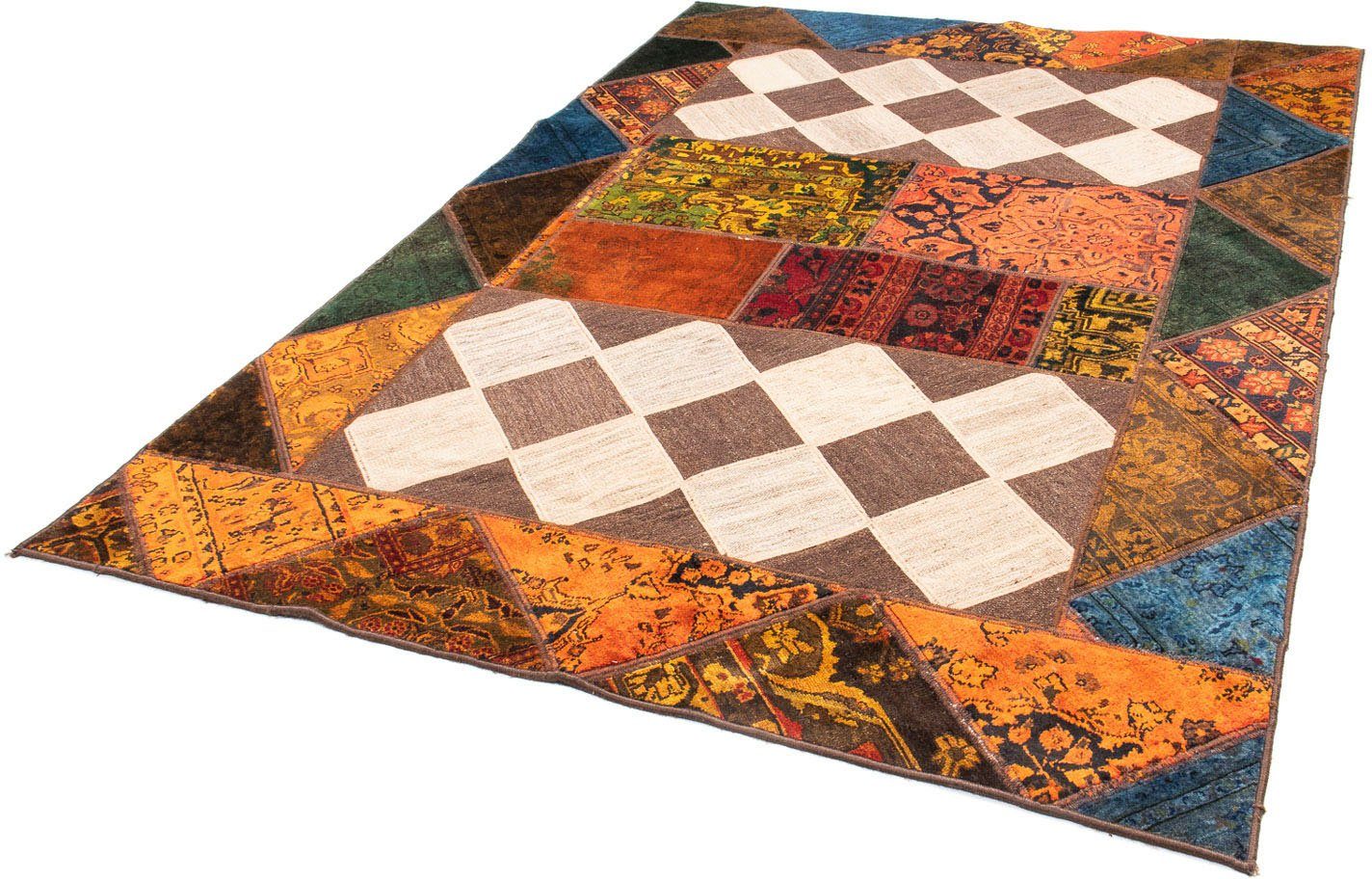 Teppich Patchwork - 229 x 163 cm - mehrfarbig, morgenland, rechteckig, Höhe: 7 mm, Wohnzimmer, Handgeknüpft, Einzelstück mit Zertifikat