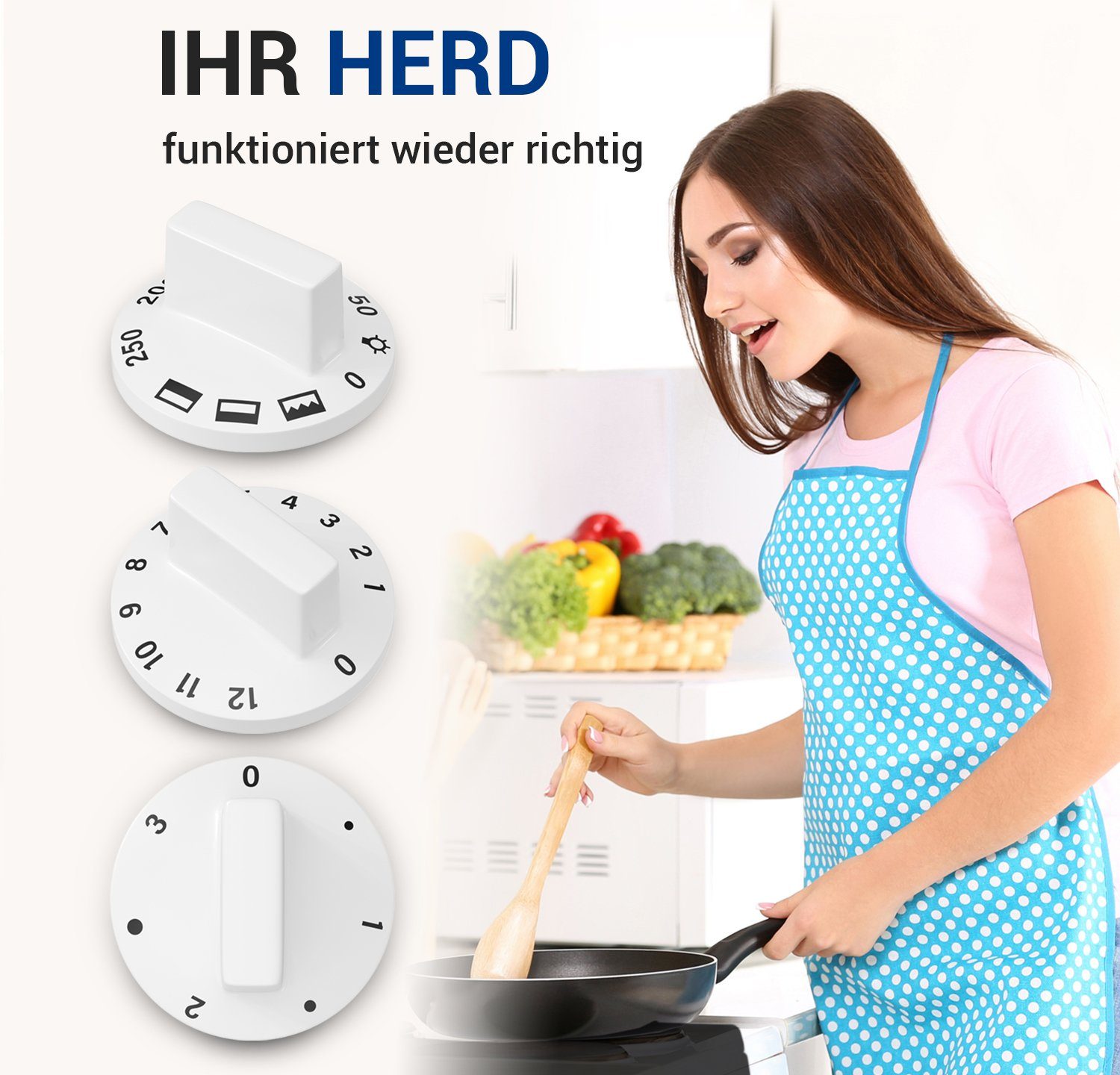 VIOKS Schalter Knebel Set universell, 9-teilig weiß für Backofen Herd