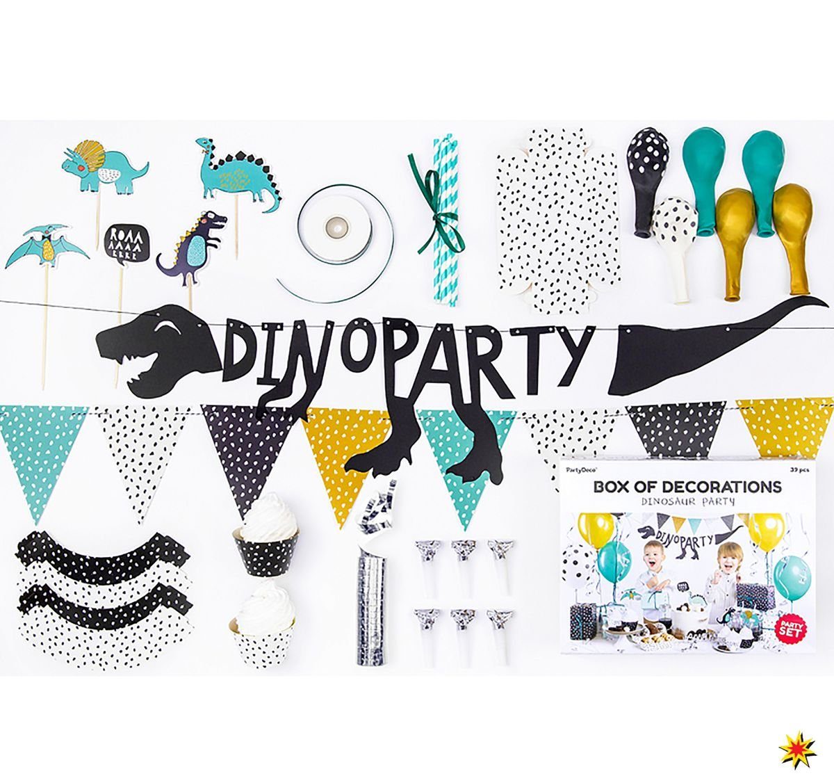 Dinsaurier Party Deko für Set Kindergeburtstage Papierdekoration partydeco