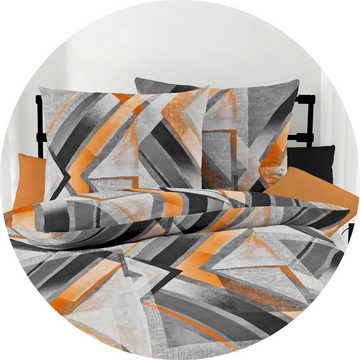 Bettwäsche JACK by Kaeppel Elevate Orange Anthrazit Silber Streifen, JACK, Biber, 2 teilig, tolle Grafikmusterung, hautfreundlich
