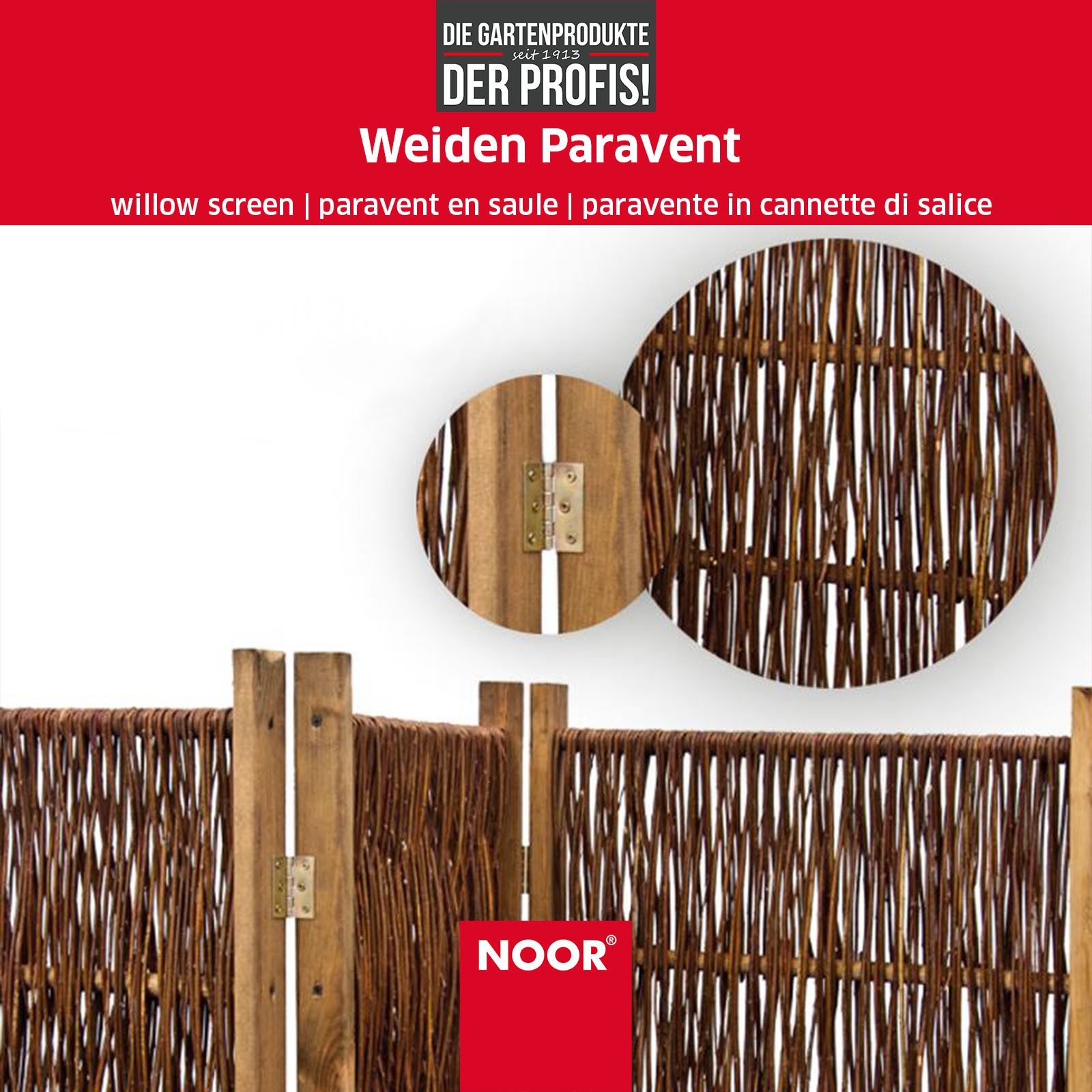 NOOR Paravent Weide - mehrteilig - klappbar - Sichtschutz-Module (4 St), aus Naturmaterialien - Sichtschutz für Garten, Terrasse und Balkon – Bild 4 von 4