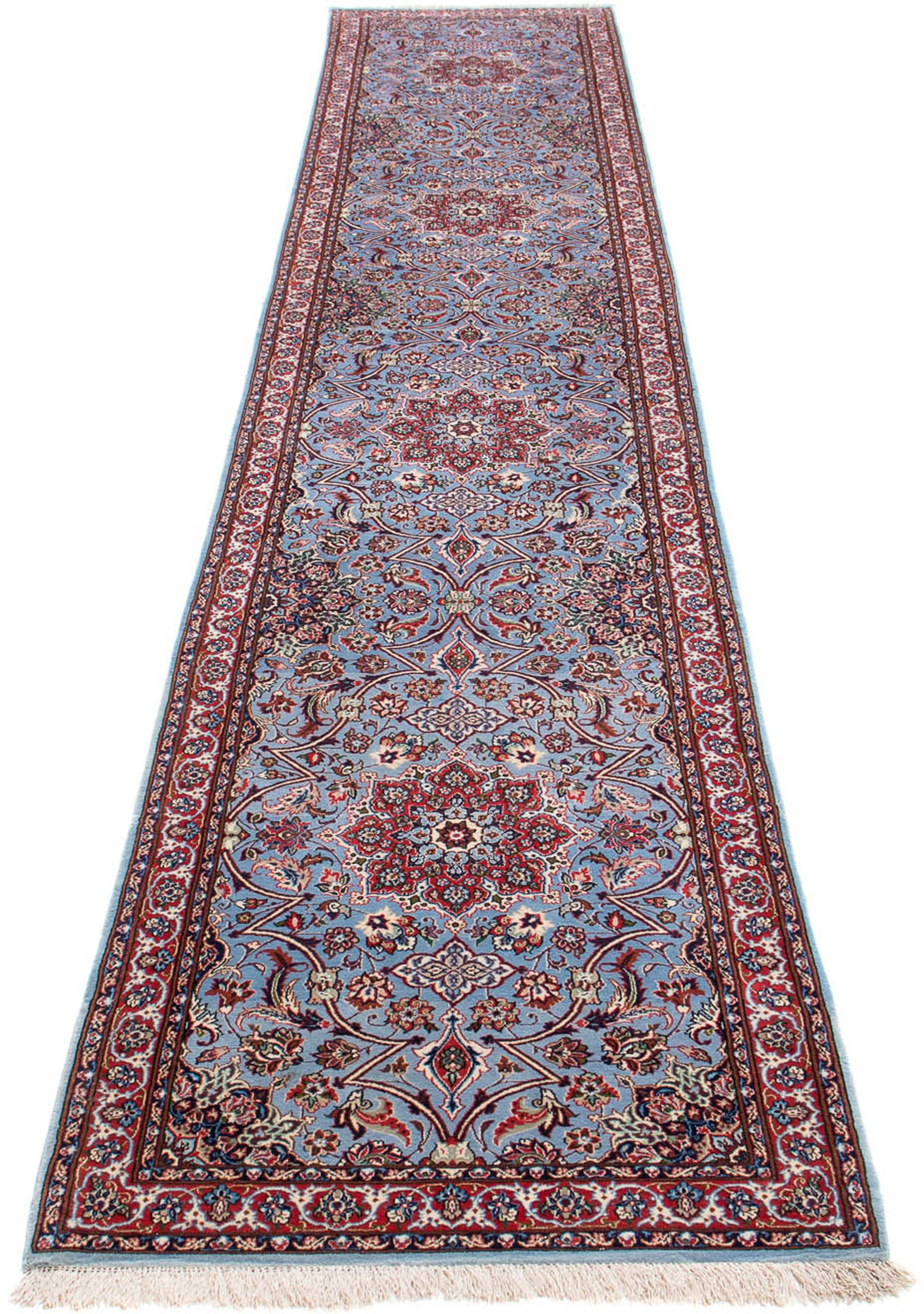 Orientteppich Perser - Isfahan - Premium - 438 x 80 cm - lila, morgenland, rechteckig, Höhe: 6 mm, Wohnzimmer, Handgeknüpft, Einzelstück mit Zertifikat
