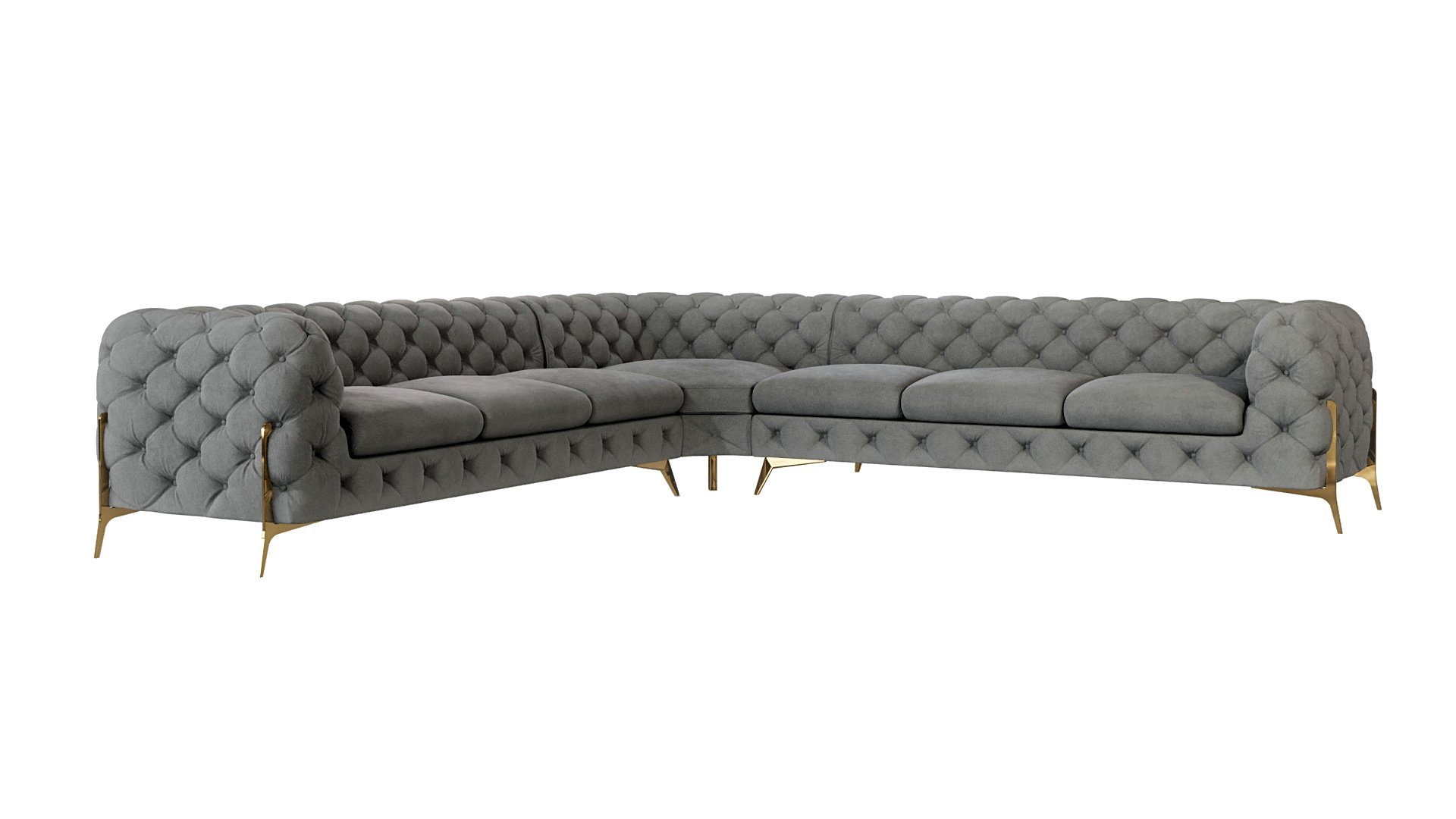 S-Style Möbel Ecksofa Chesterfield Ashley mit Goldene Metall Füßen, mit Wellenfederung Grau