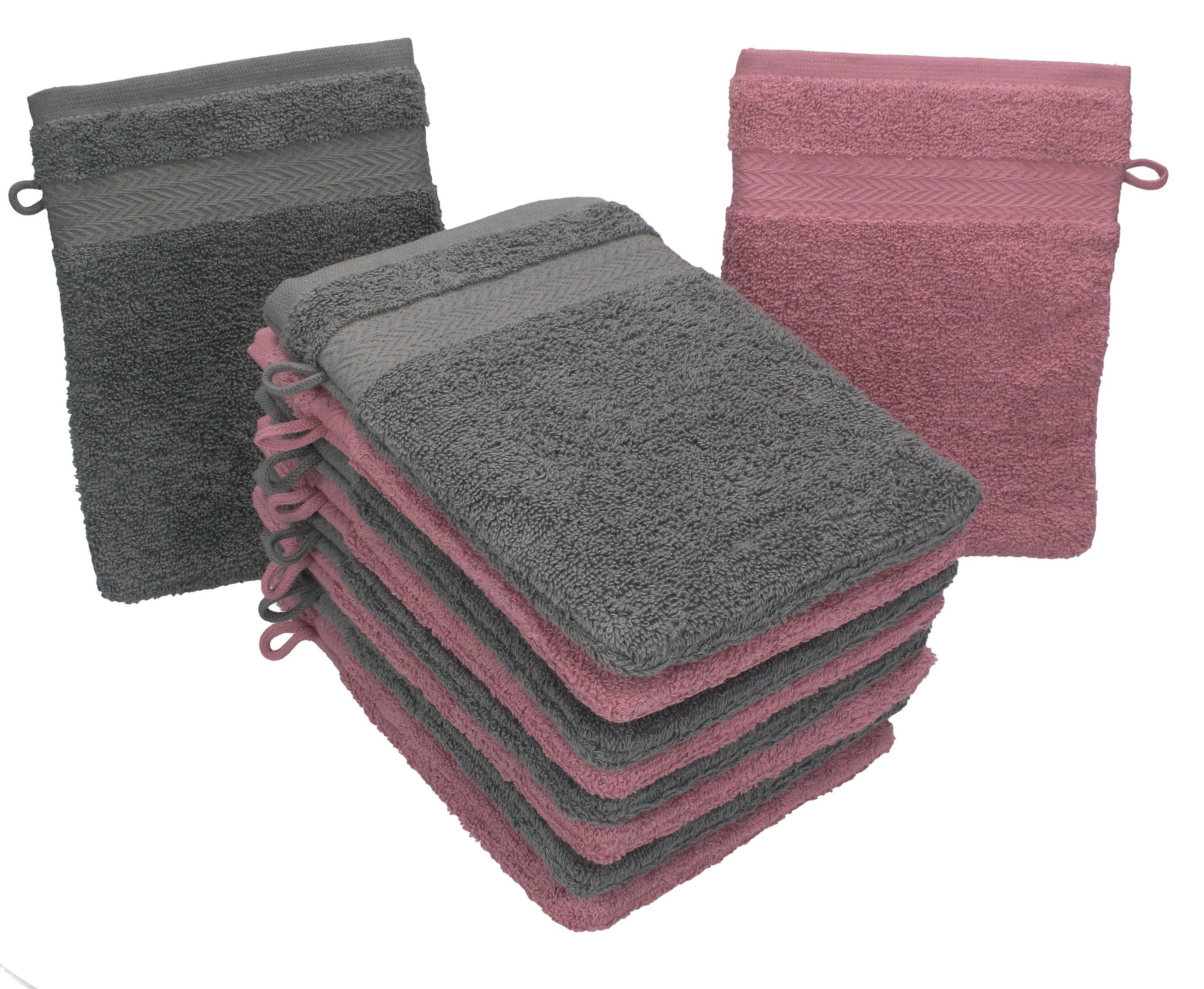 10 anthrazit Farbe Set Premium cm 16x21 100% Betz Stück Baumwolle und (10-tlg) altrosa Waschhandschuhe Waschhandschuh Waschlappen