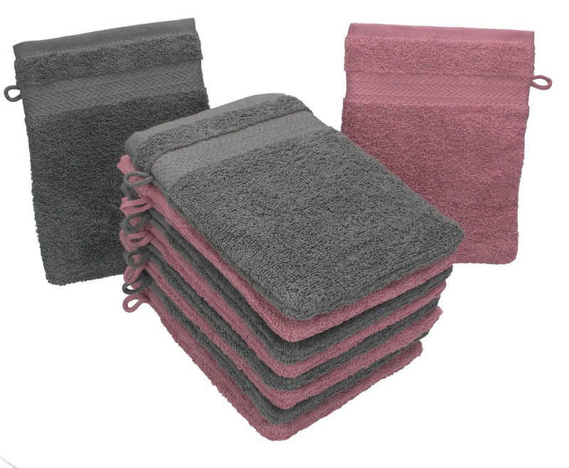Betz Waschhandschuh »10 Stück Waschhandschuhe Premium 100% Baumwolle Waschlappen Set 16x21 cm Farbe altrosa und anthrazit« (10-tlg)