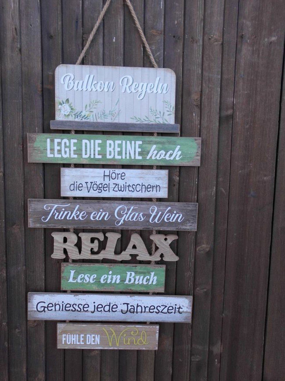 Deko-Impression Wanddekoobjekt Dekoratives Schild Balkonregeln Holz /MDF a. Kordel Geschenk 60 cm (1 St)