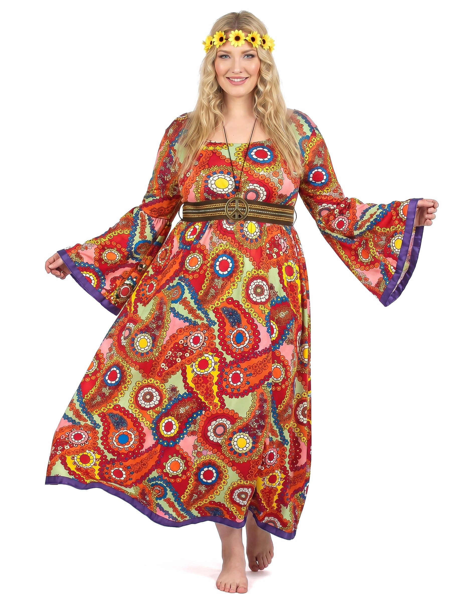 Widmann S.r.l. Kostüm Hippie-Damenkostüm in Übergröße Flower-Power bunt