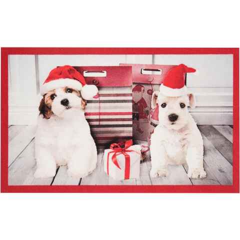 Fußmatte Christmas Dogs, HANSE Home, rechteckig, Höhe: 7 mm, Tier Motiv, Pflegeleicht, Rutschfest, Weihnachten, Waschbar