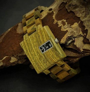 Holzwerk Quarzuhr PRENZLAU Damen & Herren Holz Armband Uhr, futuristisch Eckig, oliv