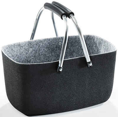 Kobolo Einkaufskorb Filzkorb schwarz/grau mit klappbaren Aluhenkeln, 11 l