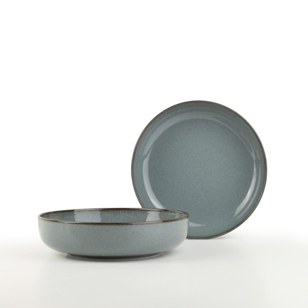 Kütahya Porselen Suppenteller Modern Schüssel Set 2tlg 20 cm Blau, Porzellan glänz