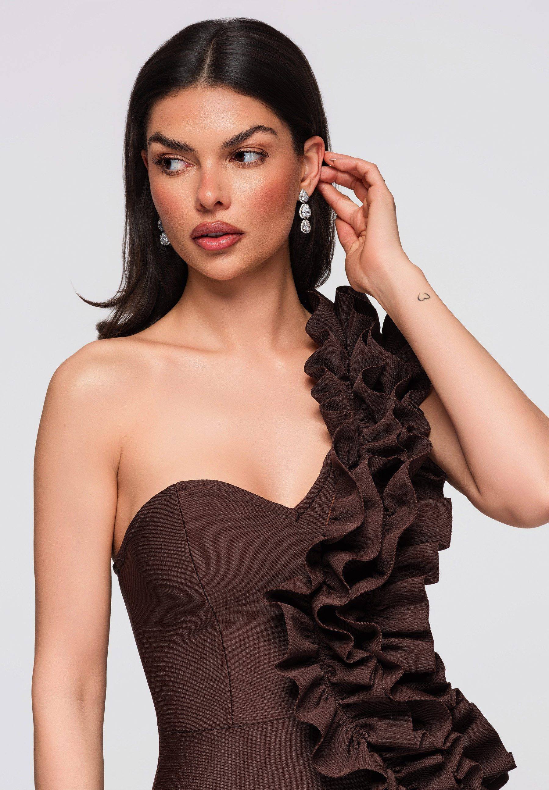 OMBRE Cocktailkleid Asymmetrisches Kleid mit Volants
