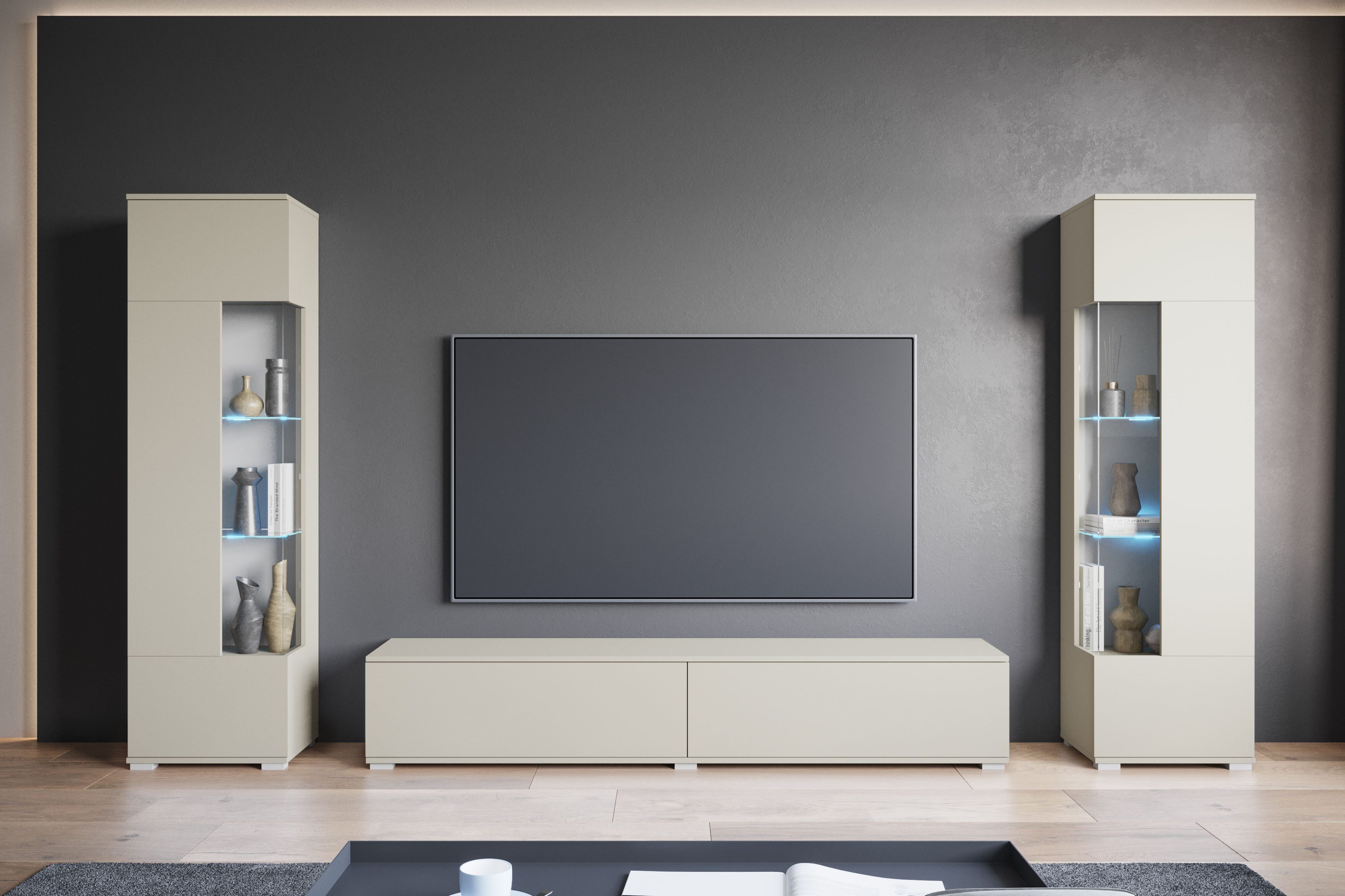 INOSIGN Wohnwand Kenia, Vitrine Türanschlag links/rechts wechselbar, (3-St) günstig online kaufen